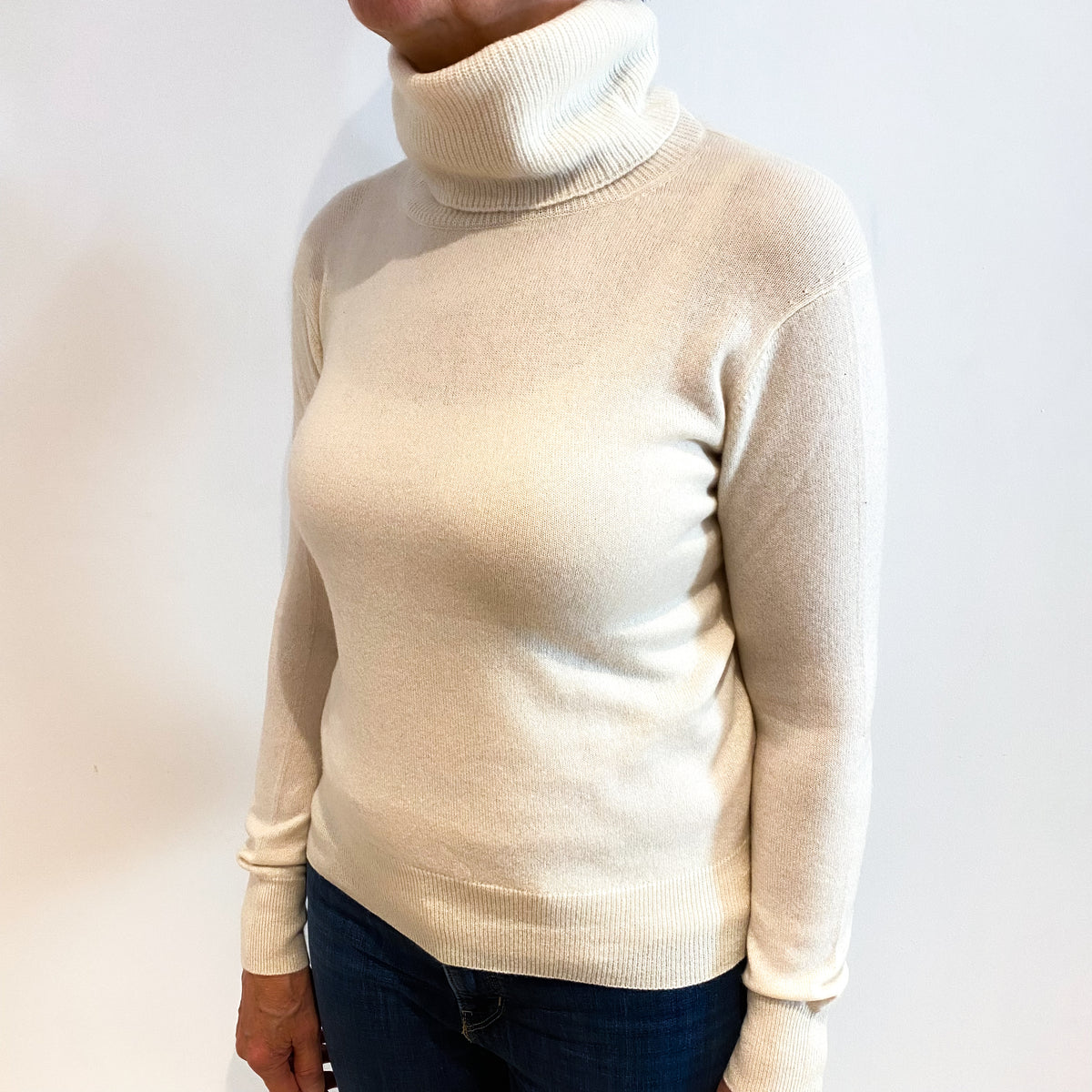 Vanilla Cream Cashmere Polo Neck Jumper Medium