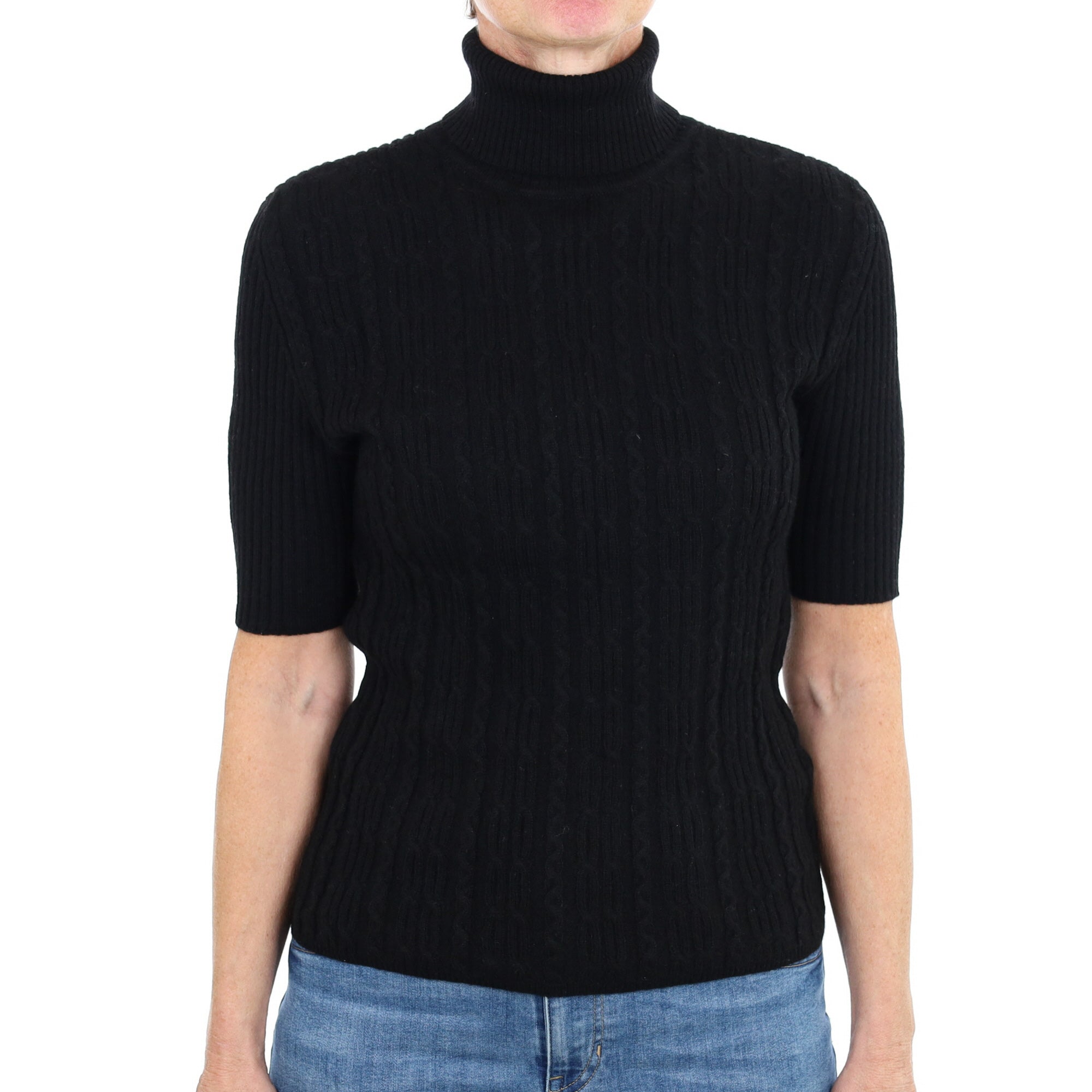 Black Cashmere Polo Neck Short Sleeved  Jumper Small
