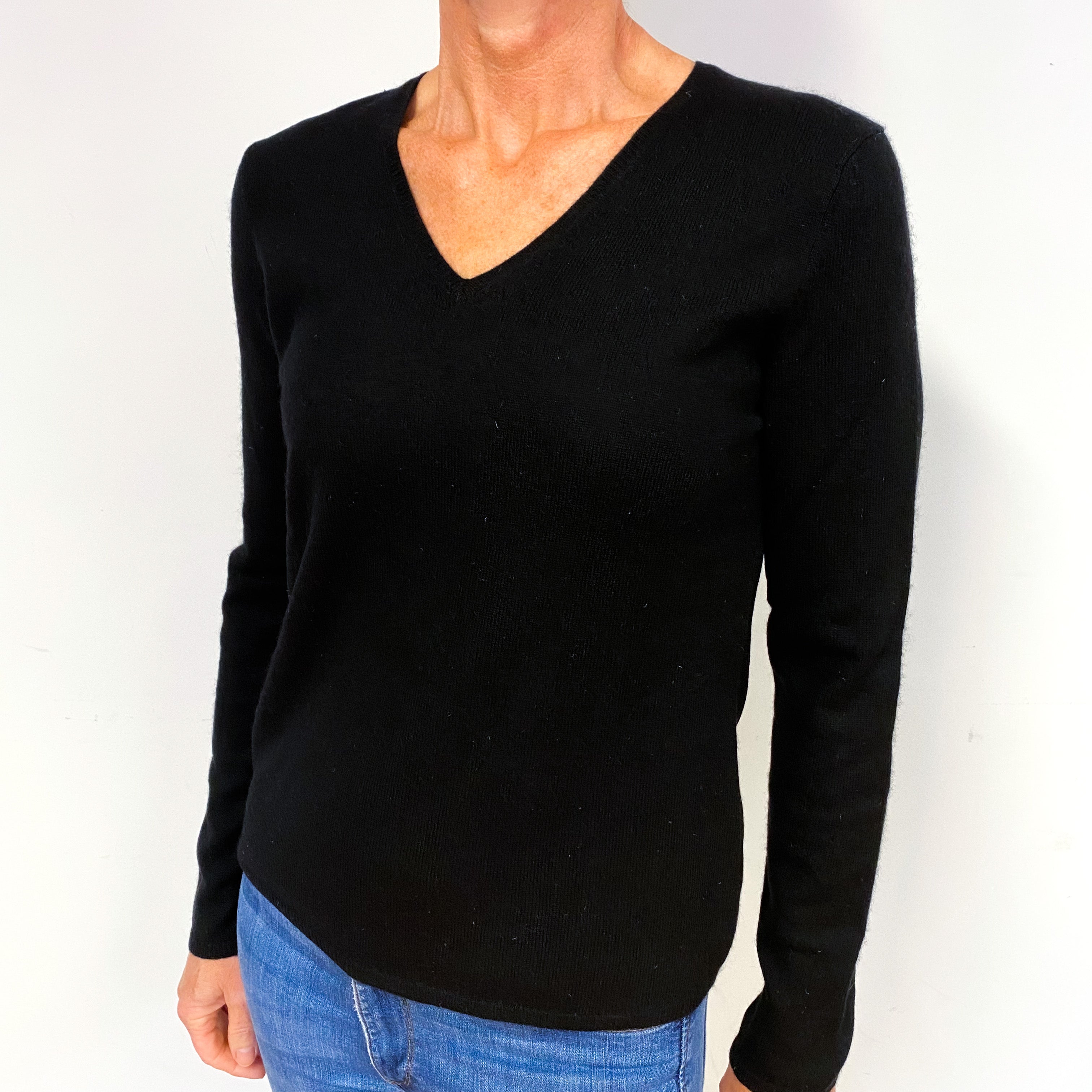 Black Cashmere V-Neck Jumper Medium