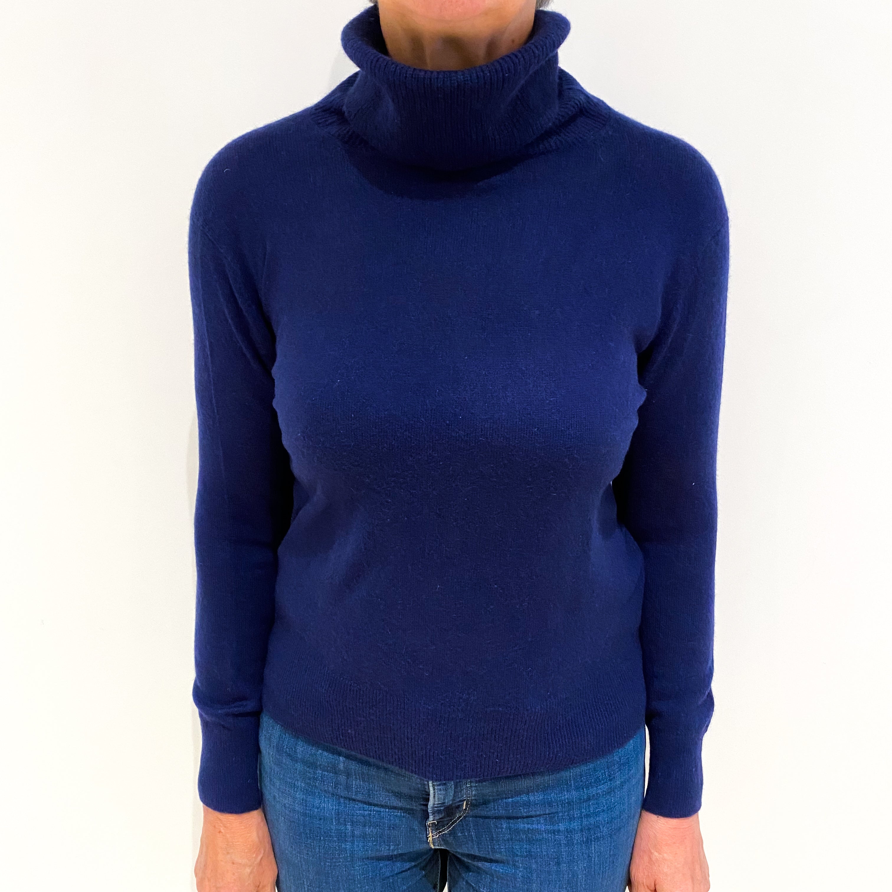 French Navy Cashmere Polo Neck Jumper Medium