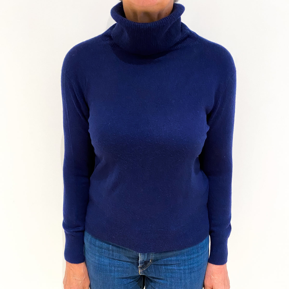 French Navy Cashmere Polo Neck Jumper Medium