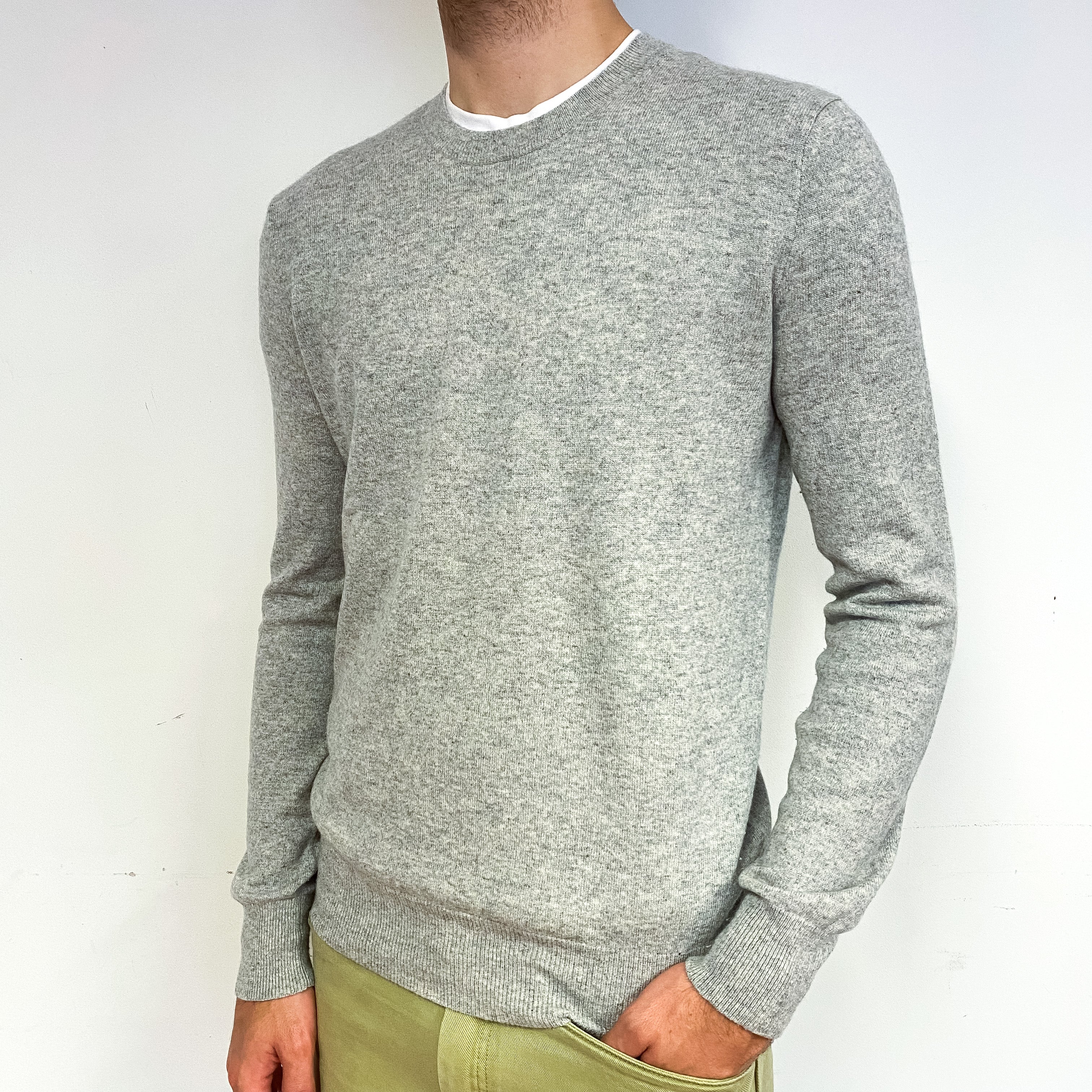Men's Smoke Grey Cashmere Crew Neck Jumper Medium