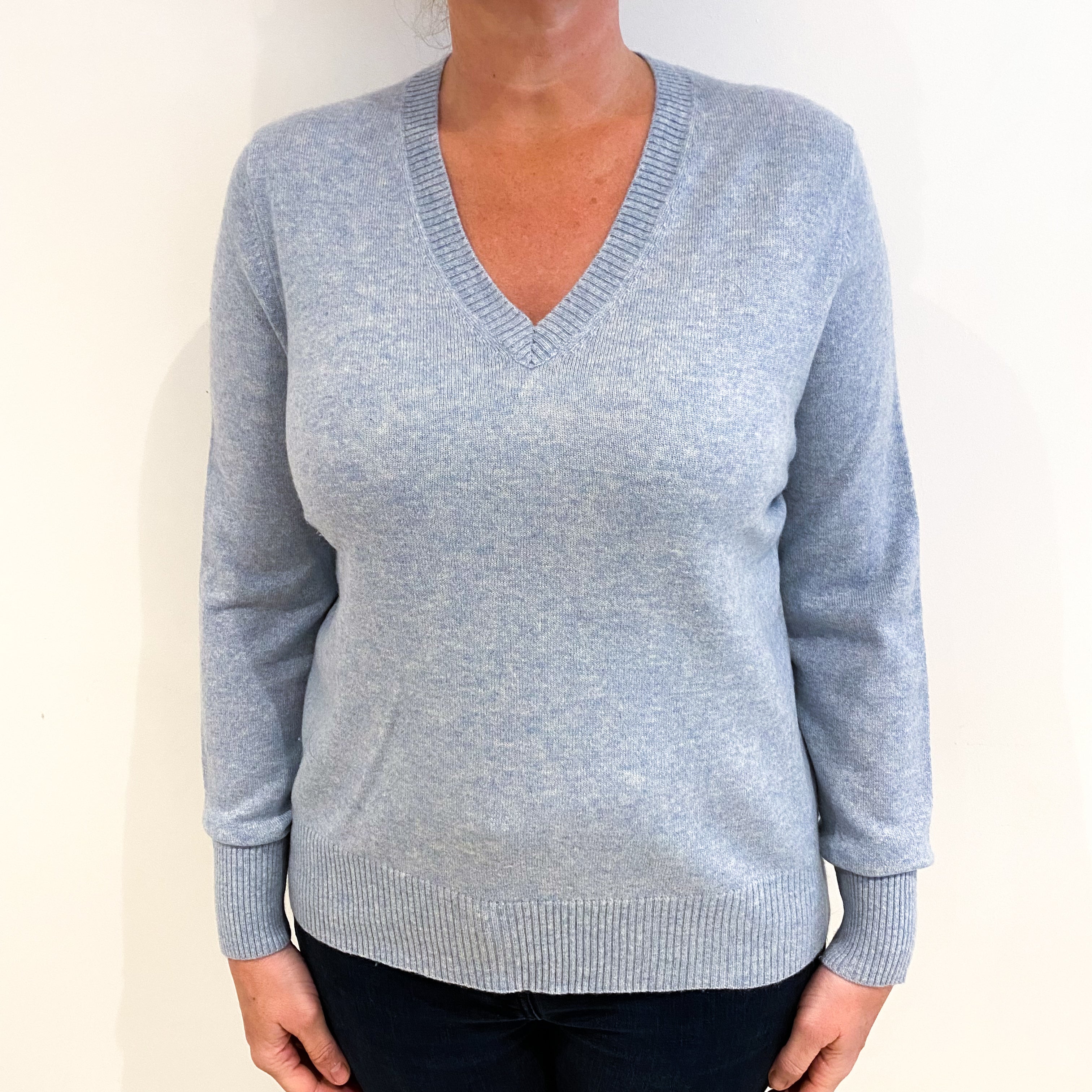 Opal Blue Cashmere V Neck Jumper Large