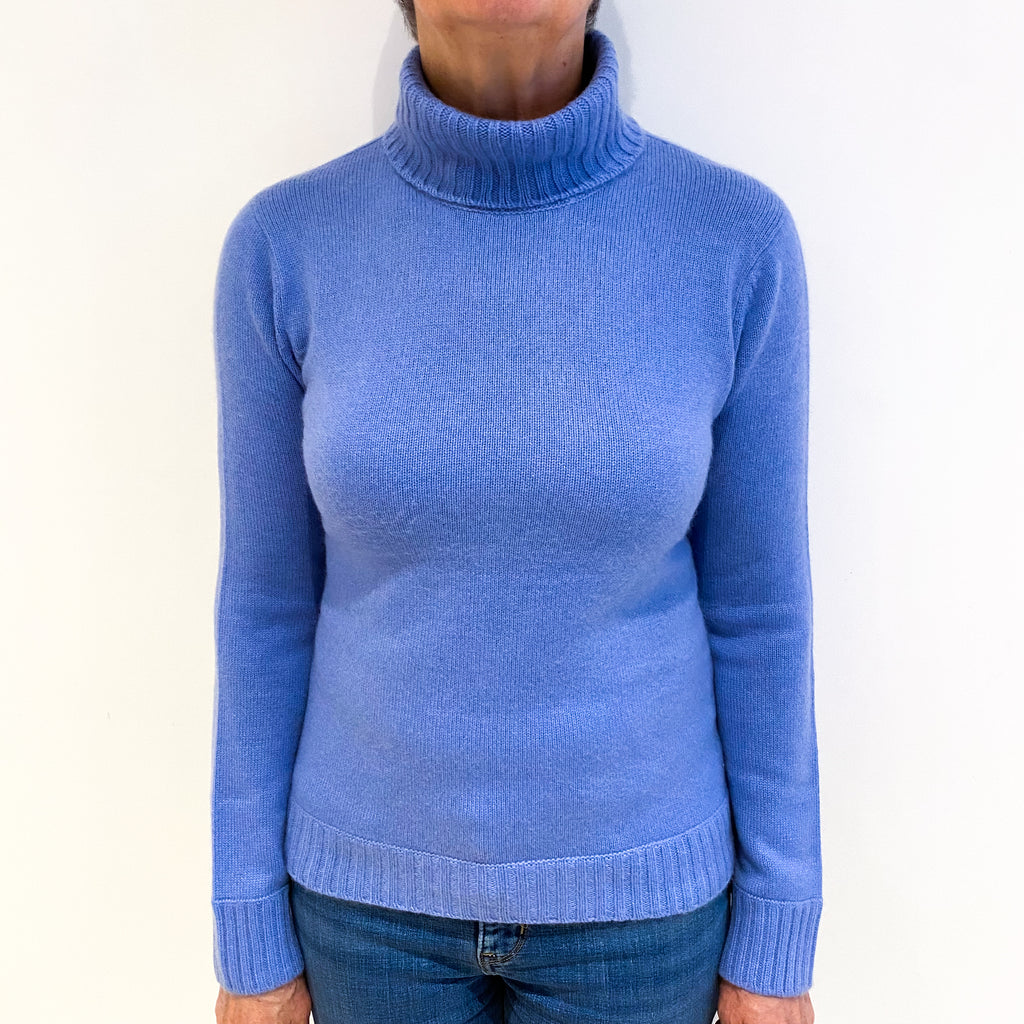 Sky Blue Cashmere Polo Neck Jumper Medium