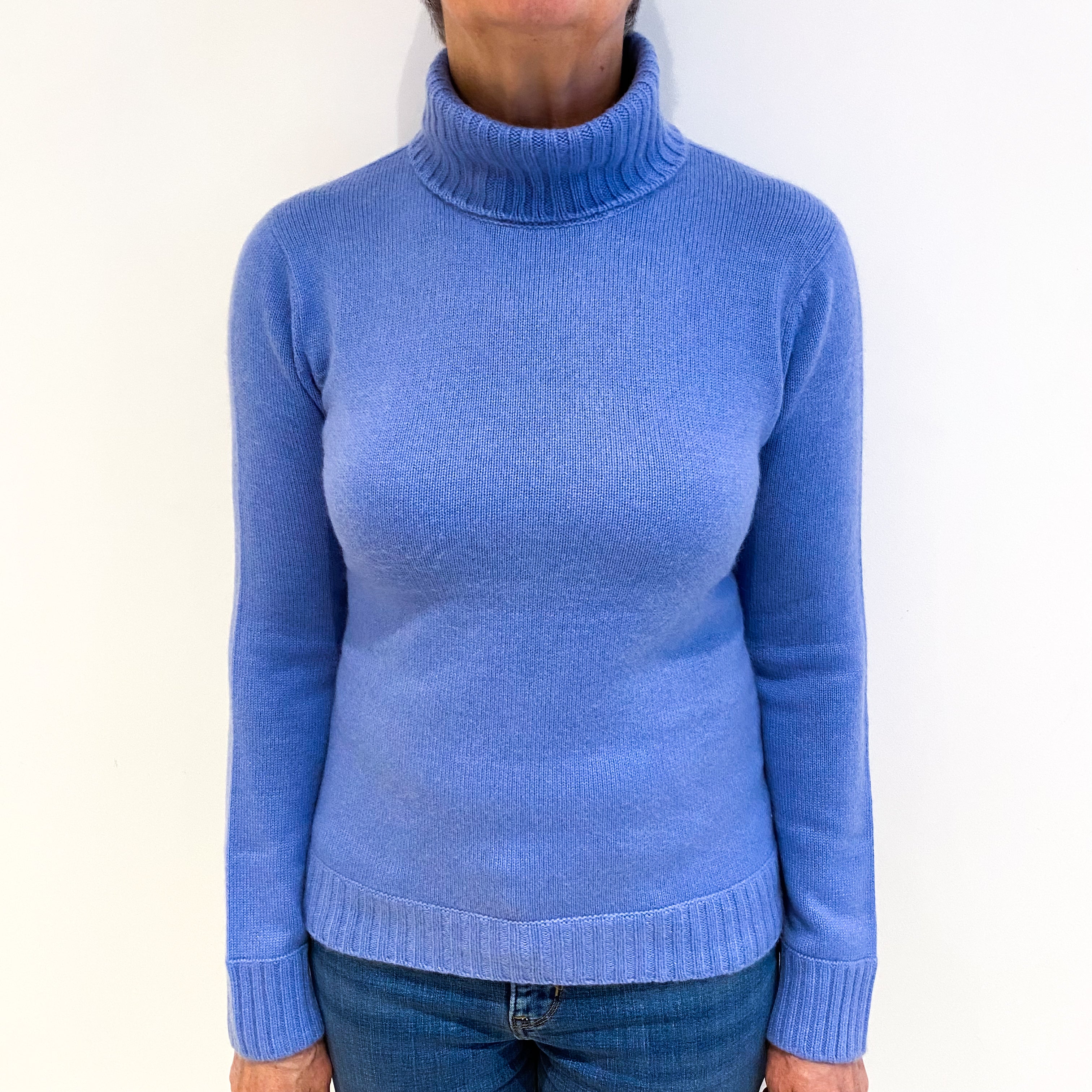 Sky Blue Cashmere Polo Neck Jumper Medium