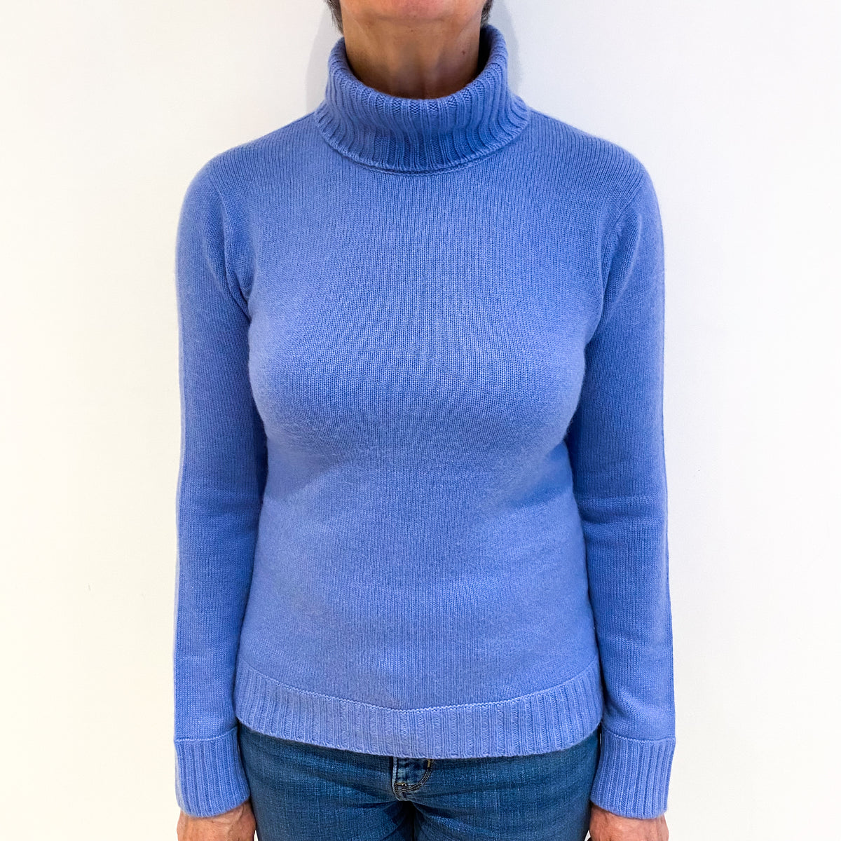 Sky Blue Cashmere Polo Neck Jumper Medium