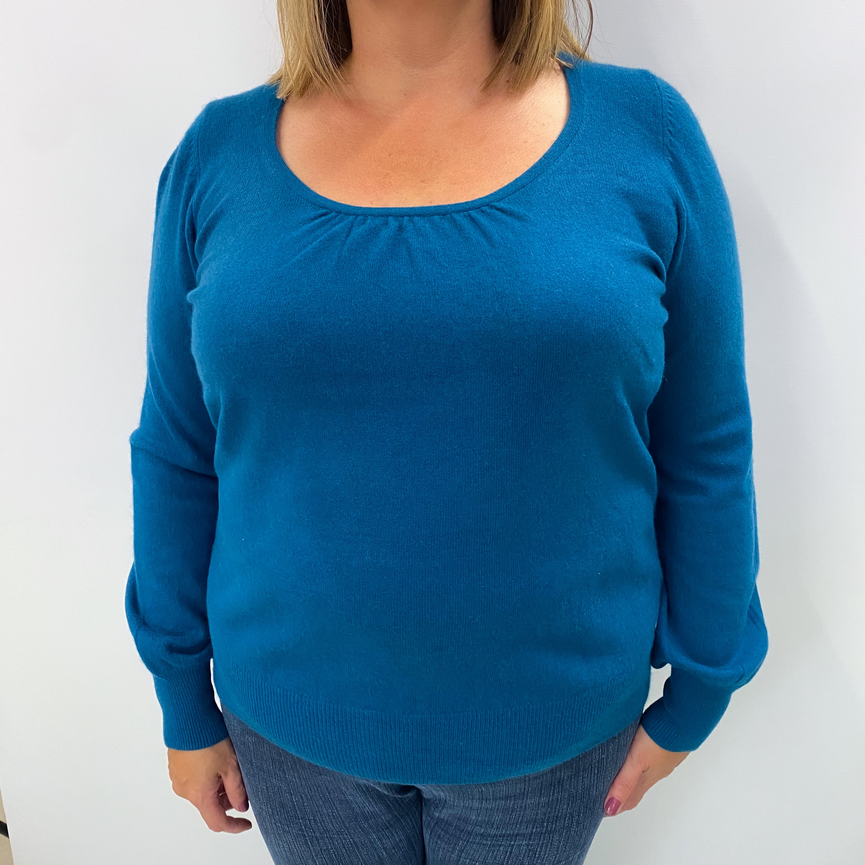 Teal Blue Cashmere Scoop Neck Jumper Extra Large