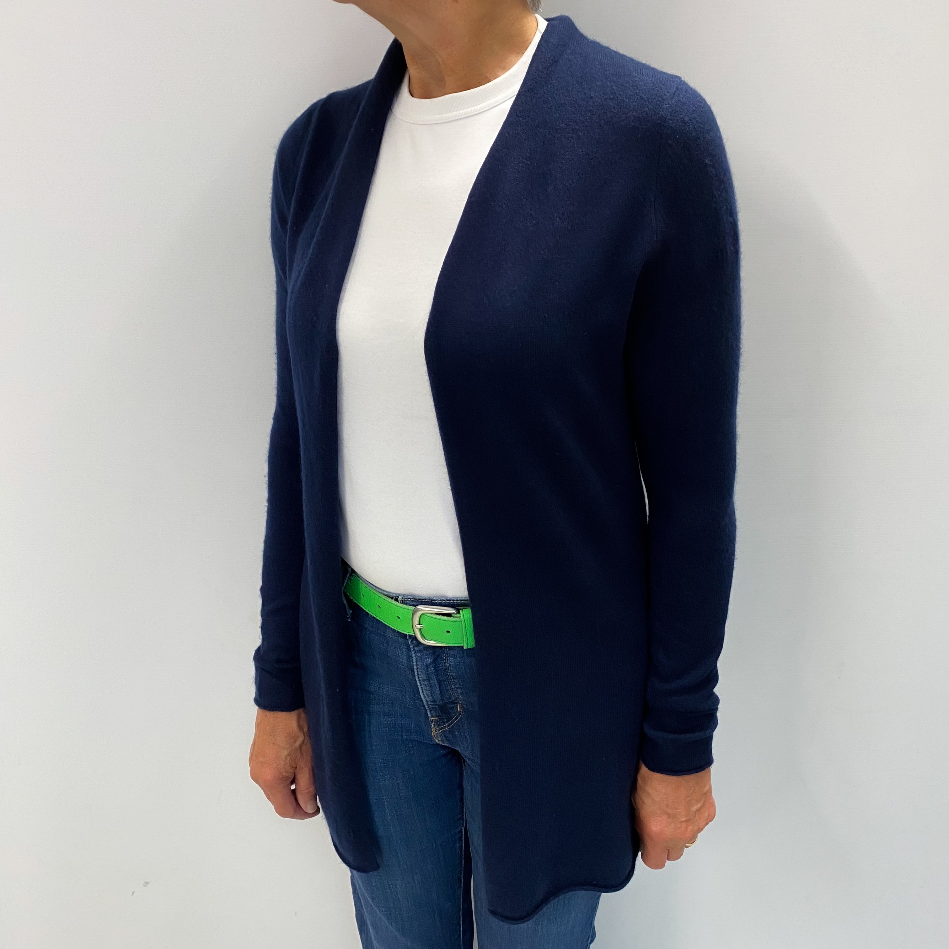 Navy Blue Cashmere Edge To Edge Cardigan Medium