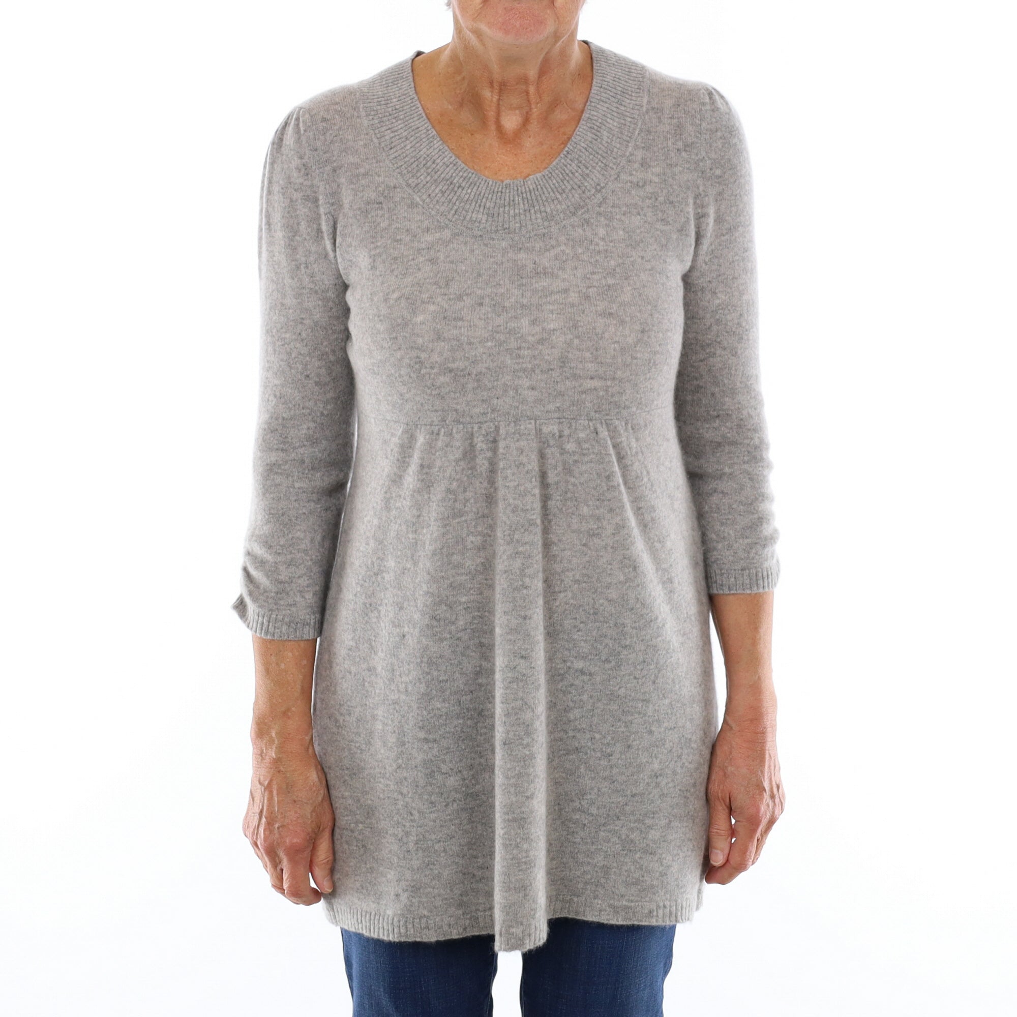 Smoke Grey Cashmere Crew Neck Longline Jumper Medium