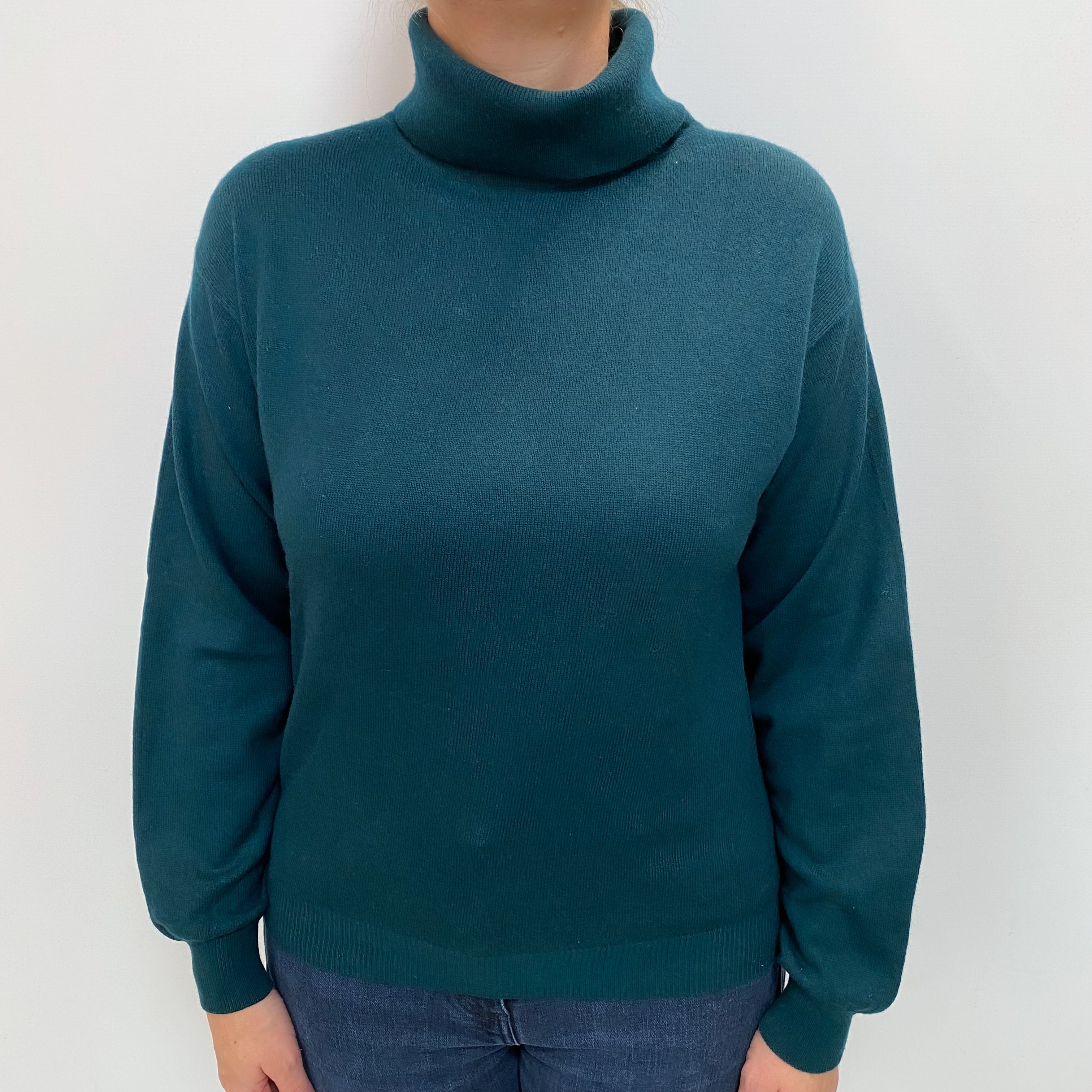 Forest Green Cashmere Polo Neck Jumper Large