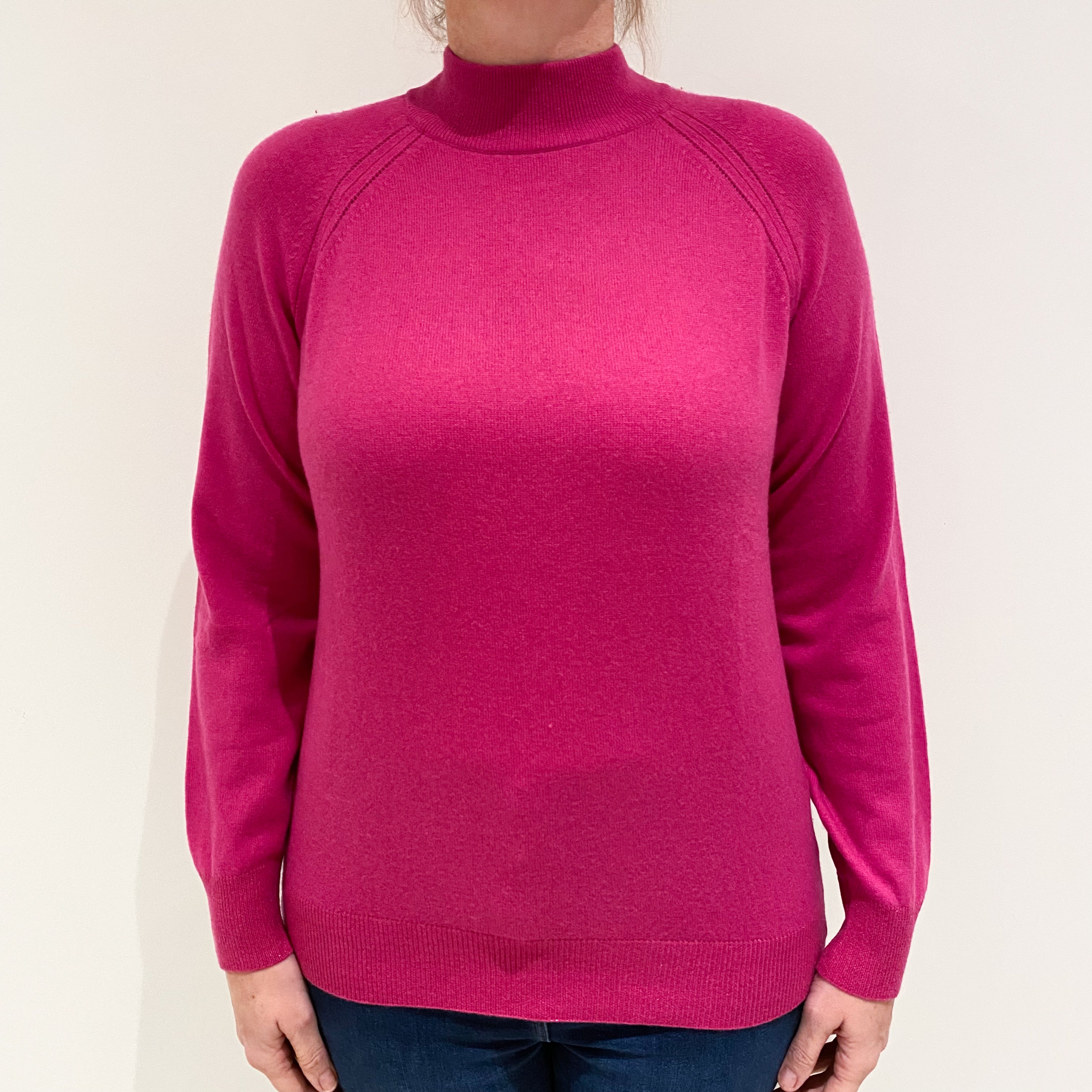 Fuchsia Pink Sparkle Cashmere Turtle Neck Jumper Large