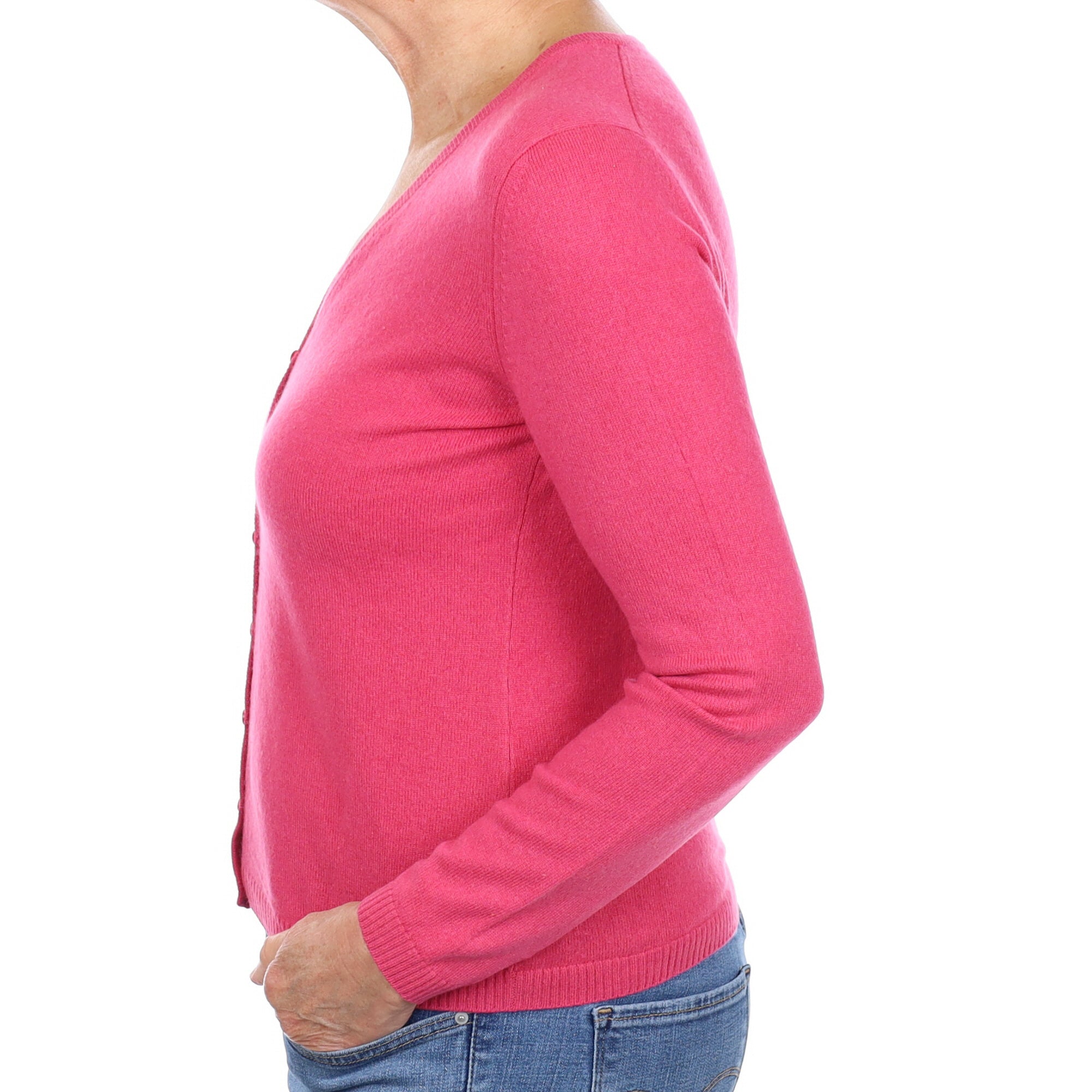 Raspberry Pink Cashmere V Neck Cardigan Medium
