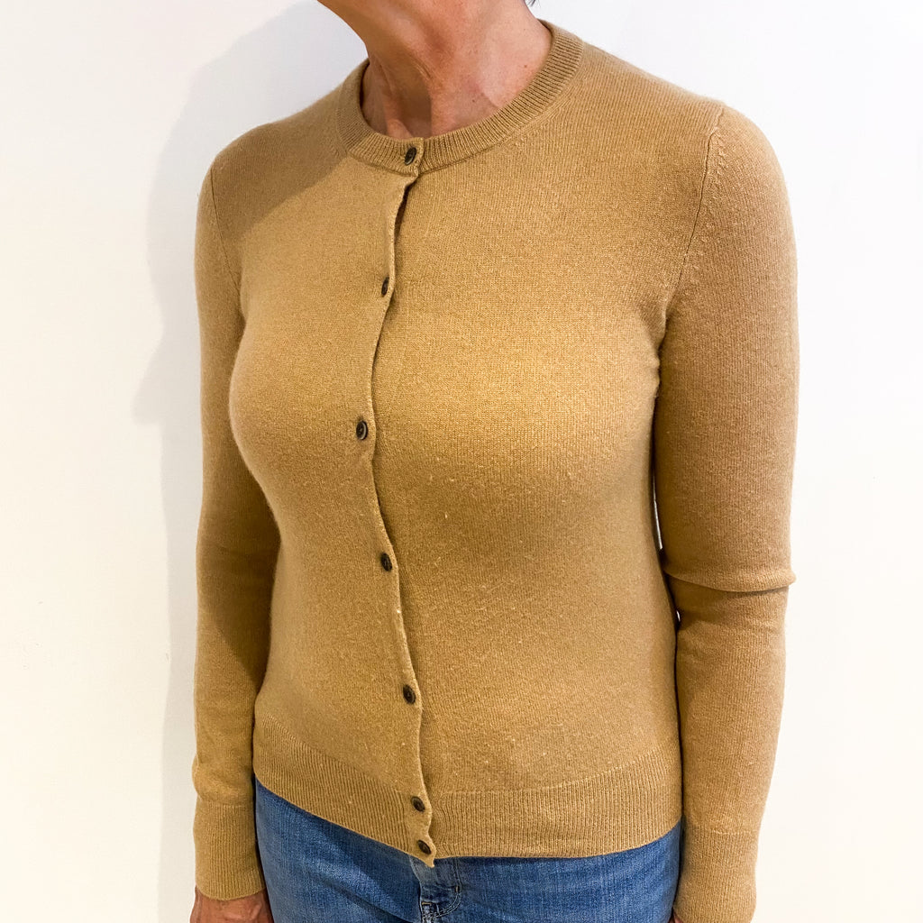 Camel Brown Cashmere Crew Neck Cardigan Medium