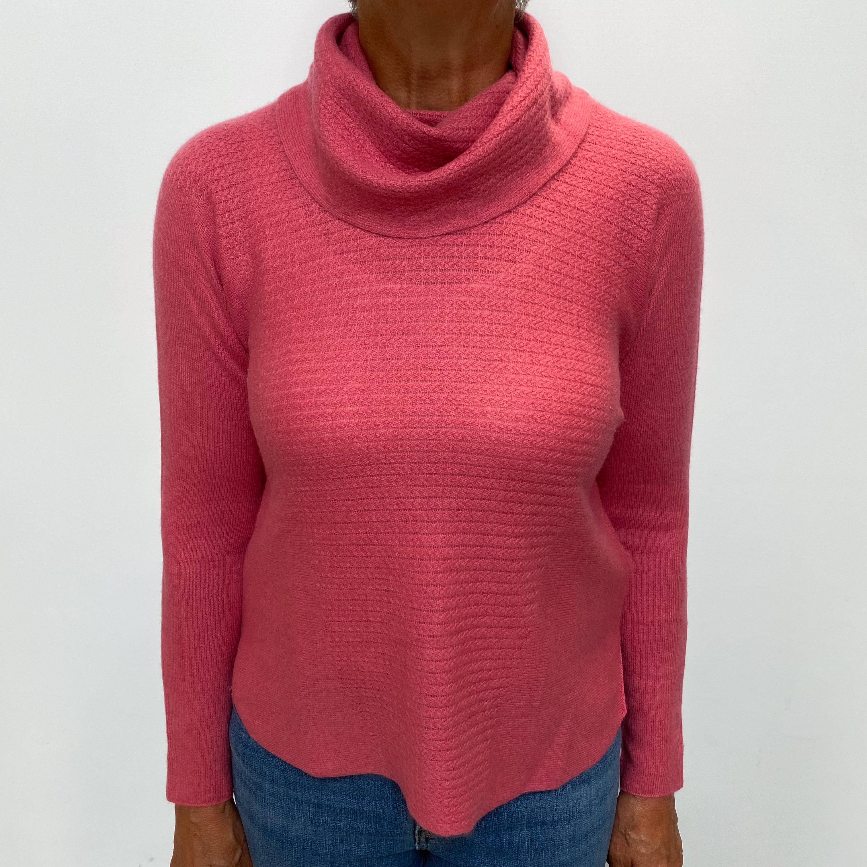 Loganberry Pink Cashmere Cowl Neck Jumper Medium