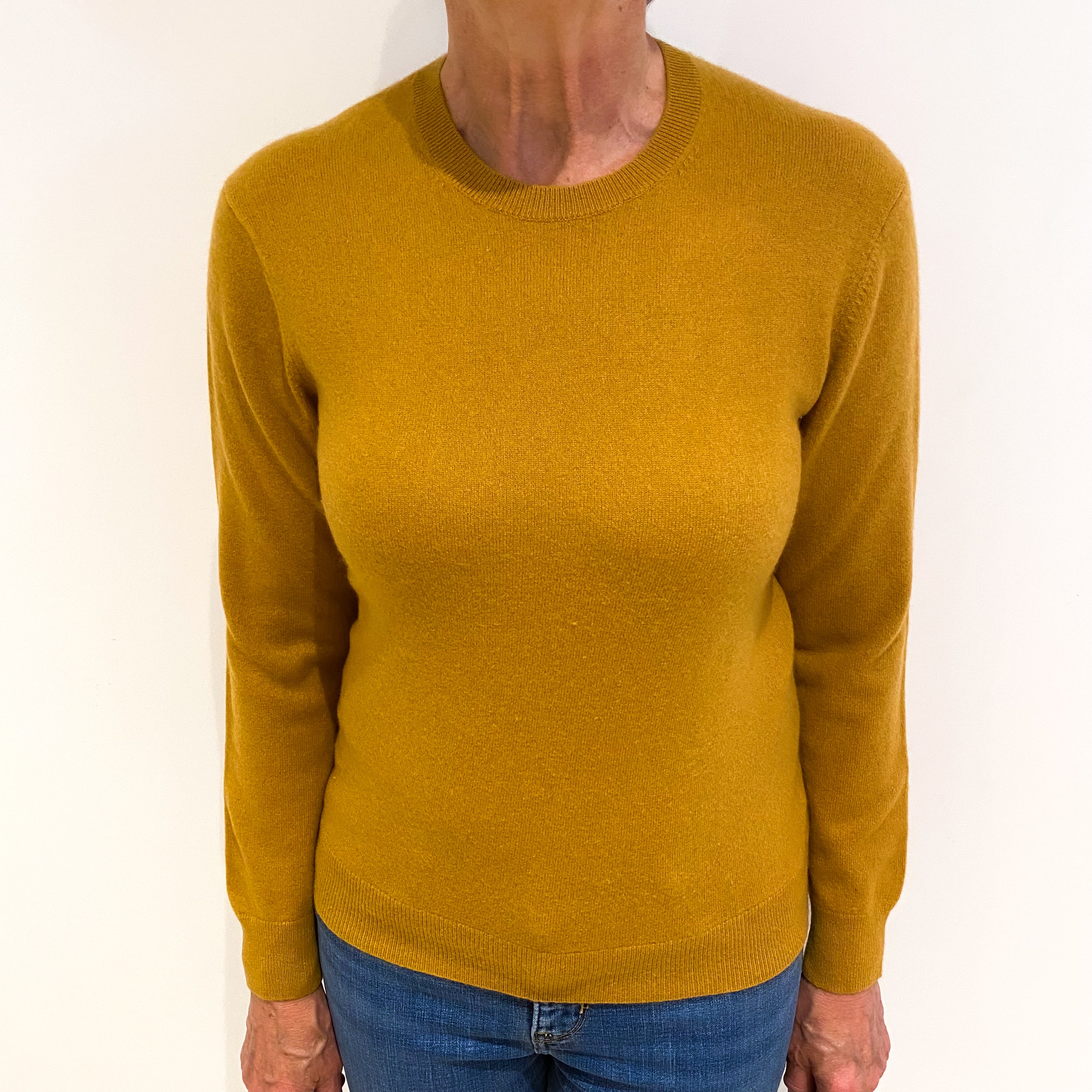 Deep Mustard Yellow Cashmere Crew Neck Jumper Medium