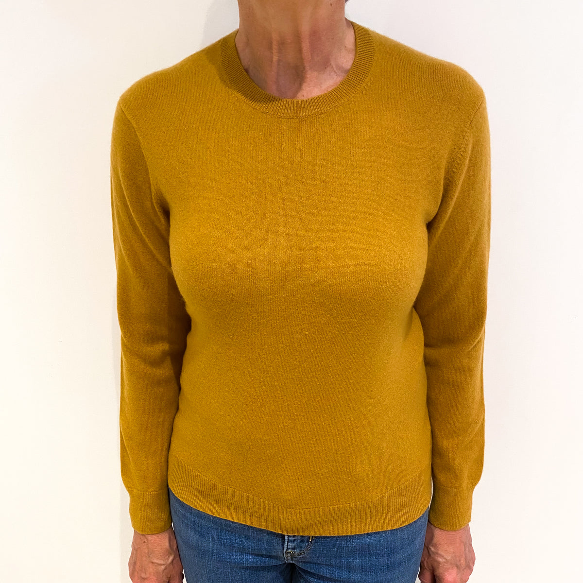 Deep Mustard Yellow Cashmere Crew Neck Jumper Medium