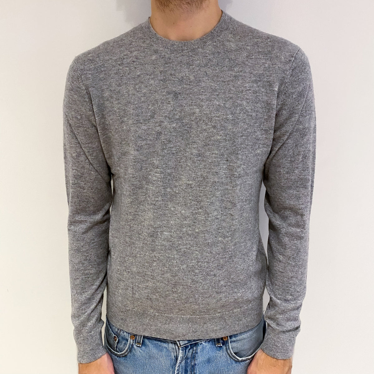 Men's Smoke Grey Cashmere Crew Neck Jumper Medium