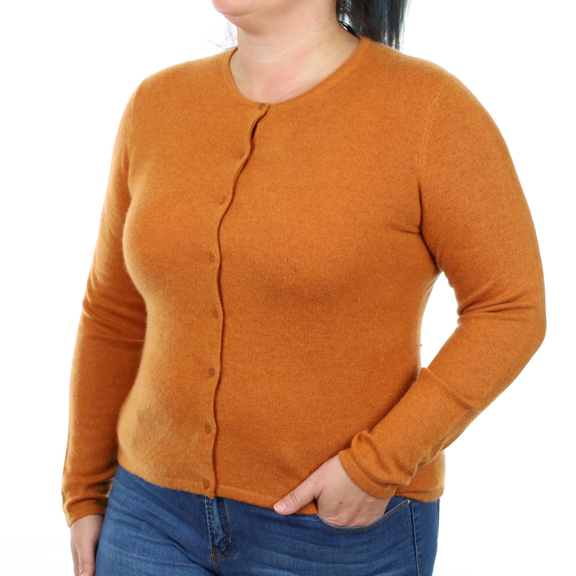 Rust Orange Cashmere Crew Neck Cardigan Large
