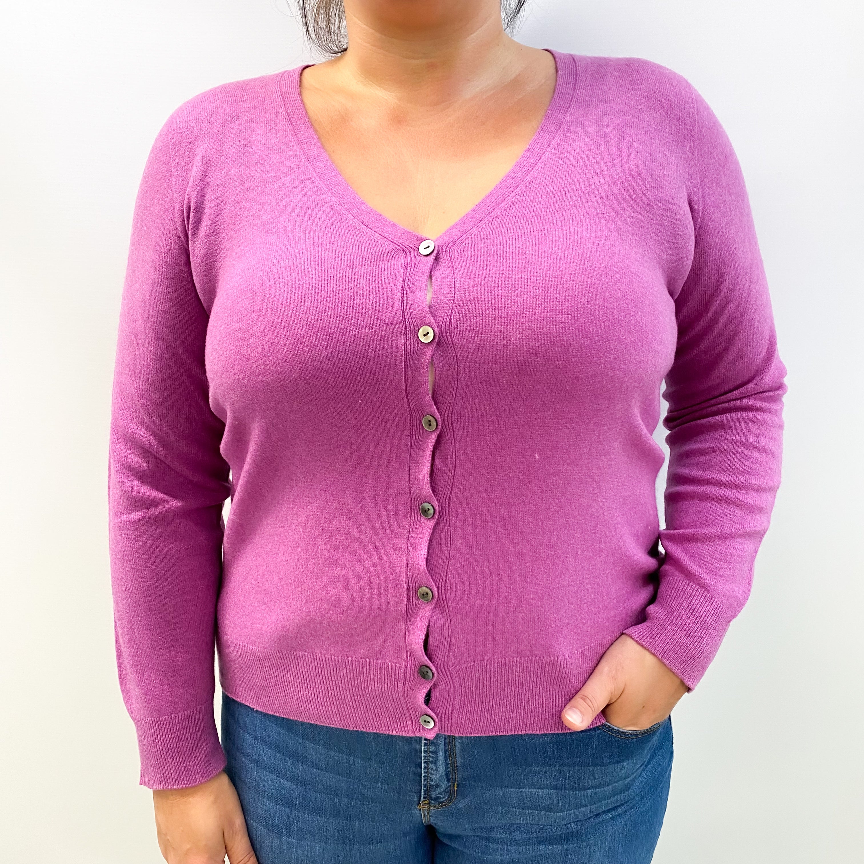 Loganberry Purple Cashmere V Neck Cardigan Large