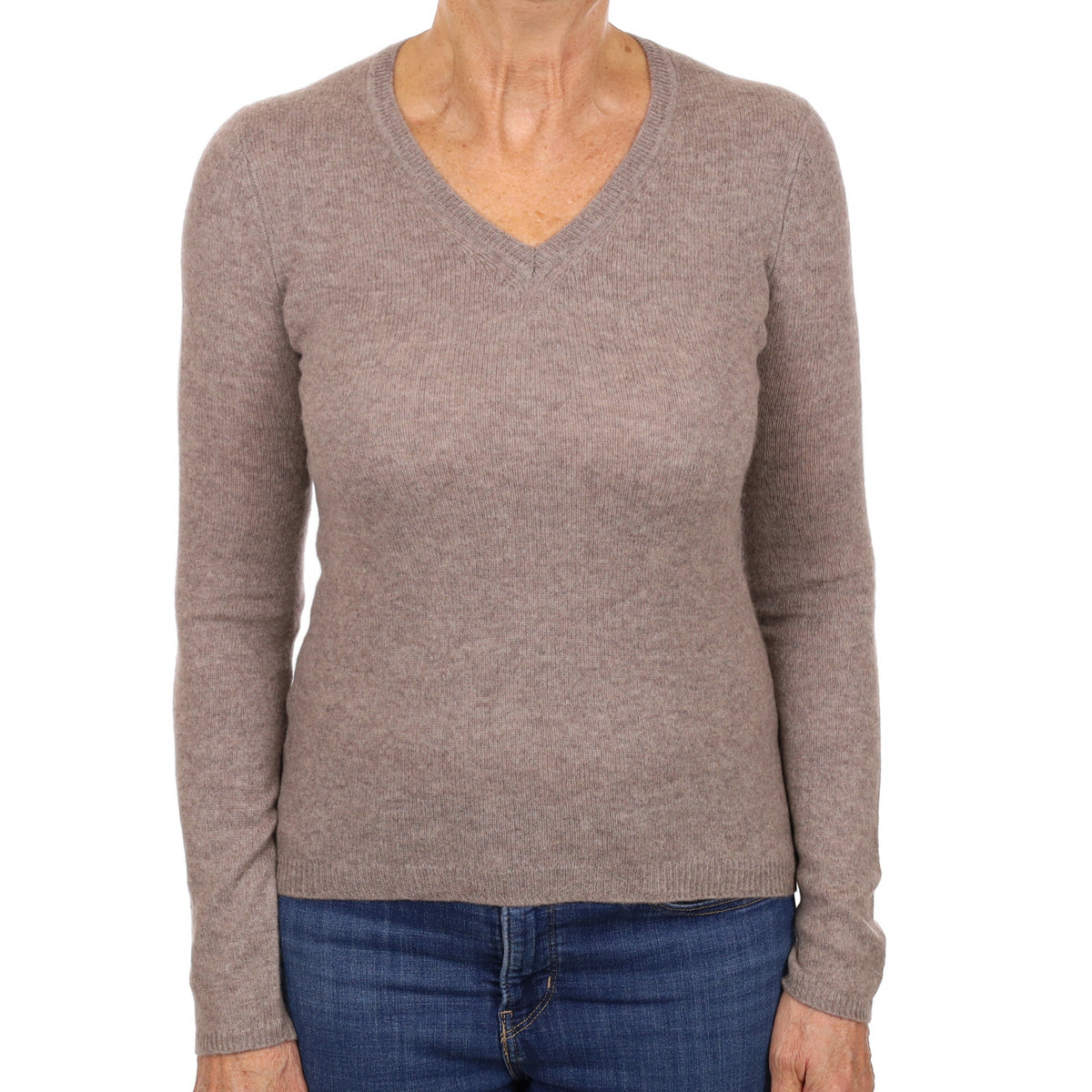 Mink Brown  Cashmere V Neck Jumper Medium