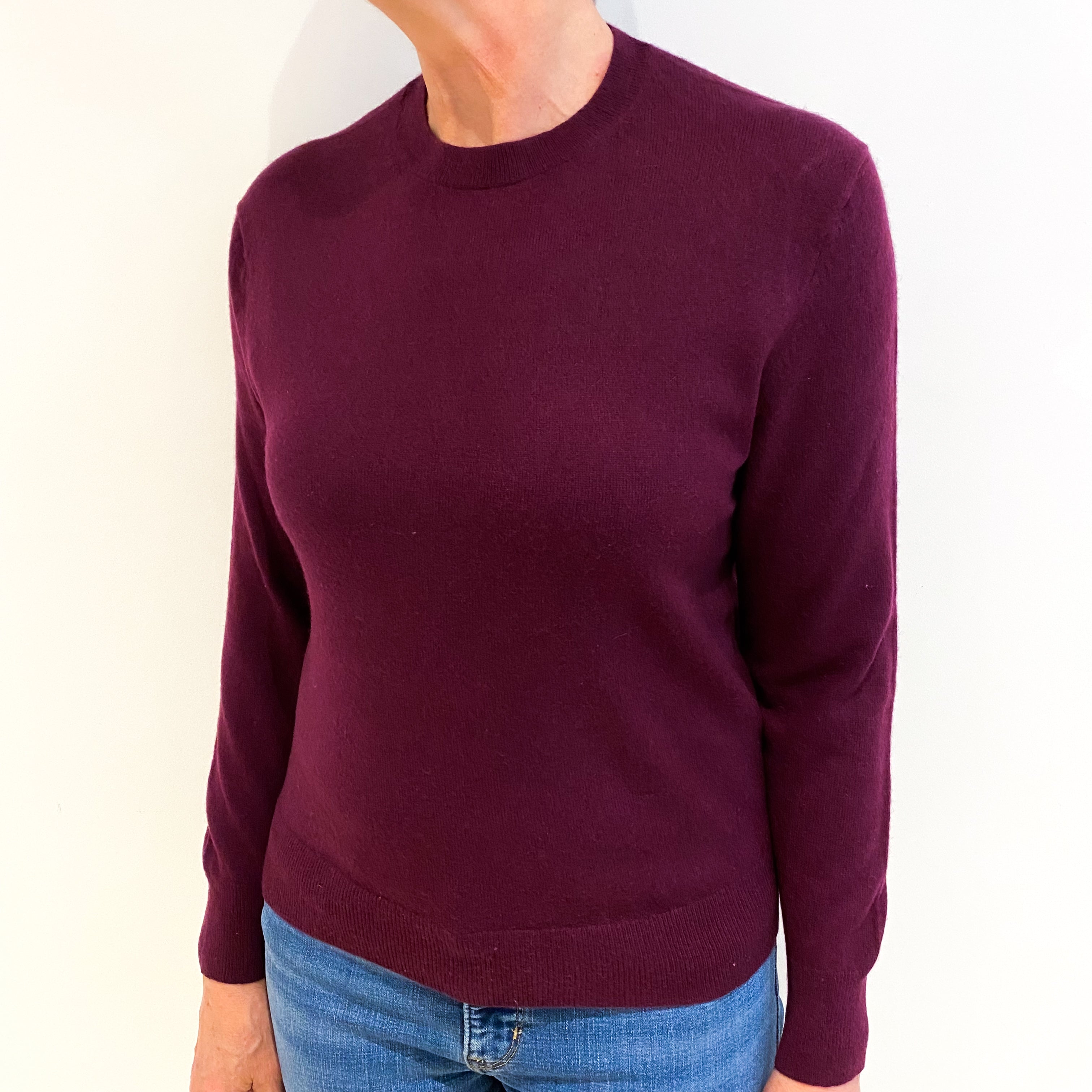 Aubergine Purple Cashmere Crew Neck Jumper Medium