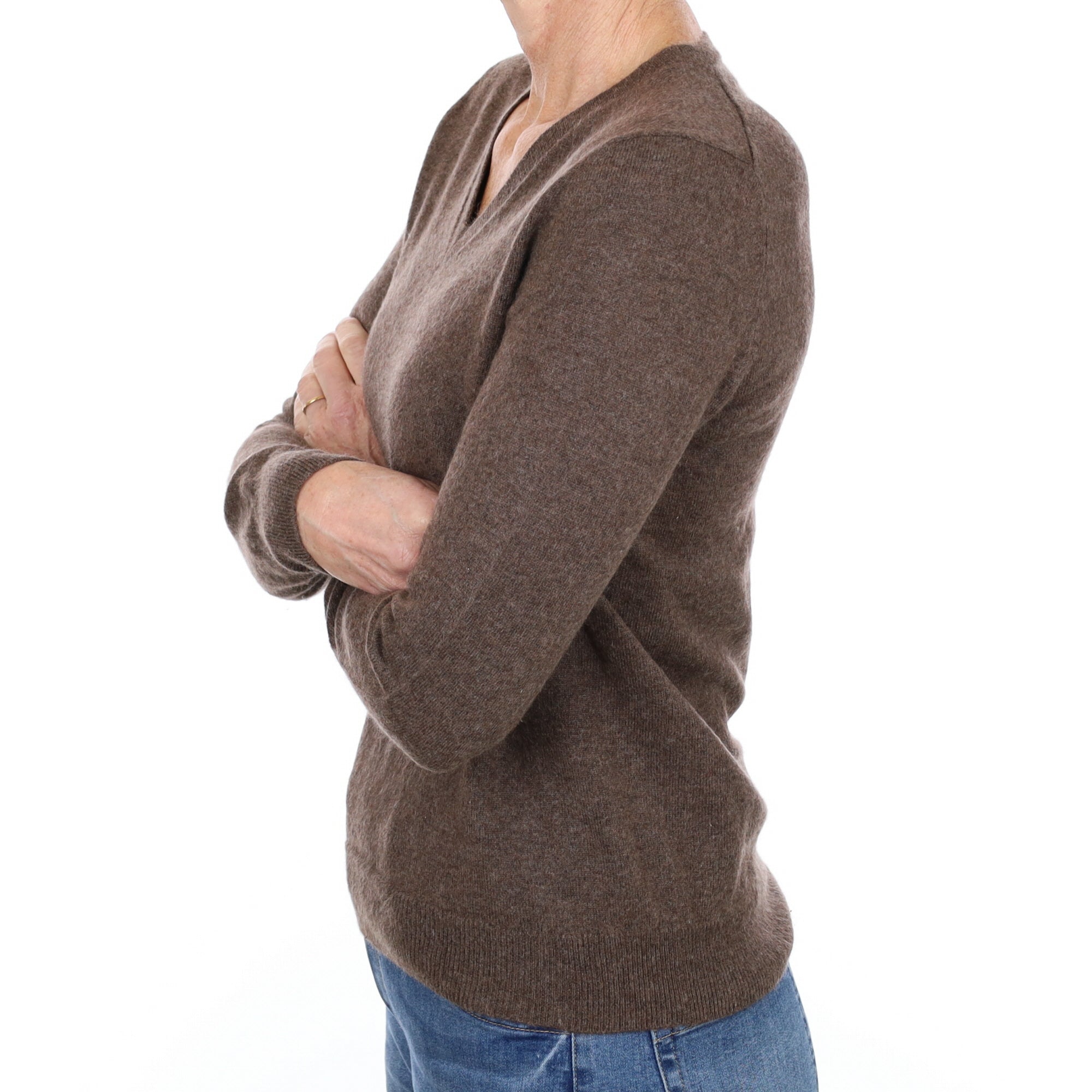 Donkey Brown Cashmere V Neck Jumper Small