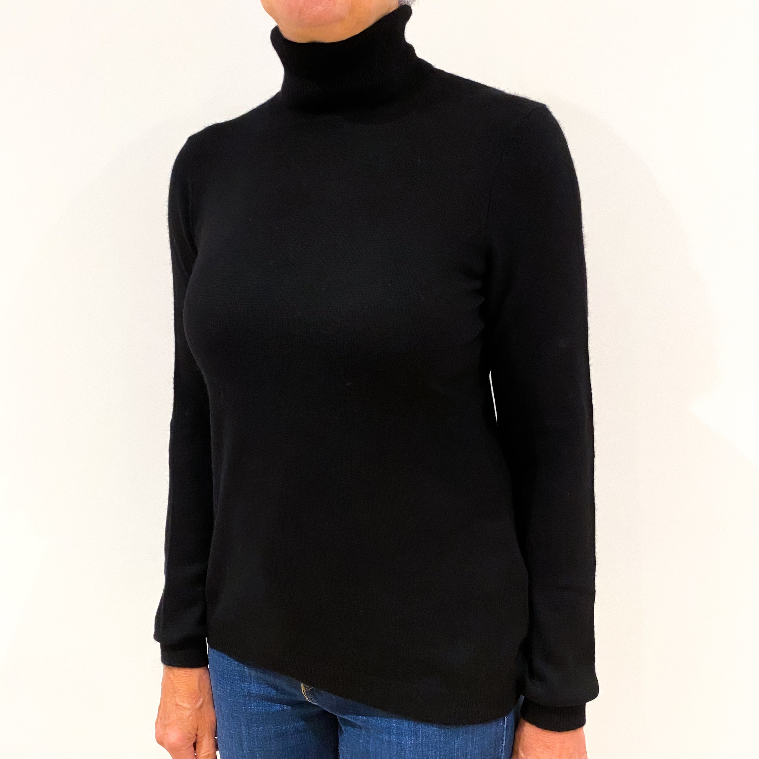 Black Cashmere Polo Neck Jumper Medium