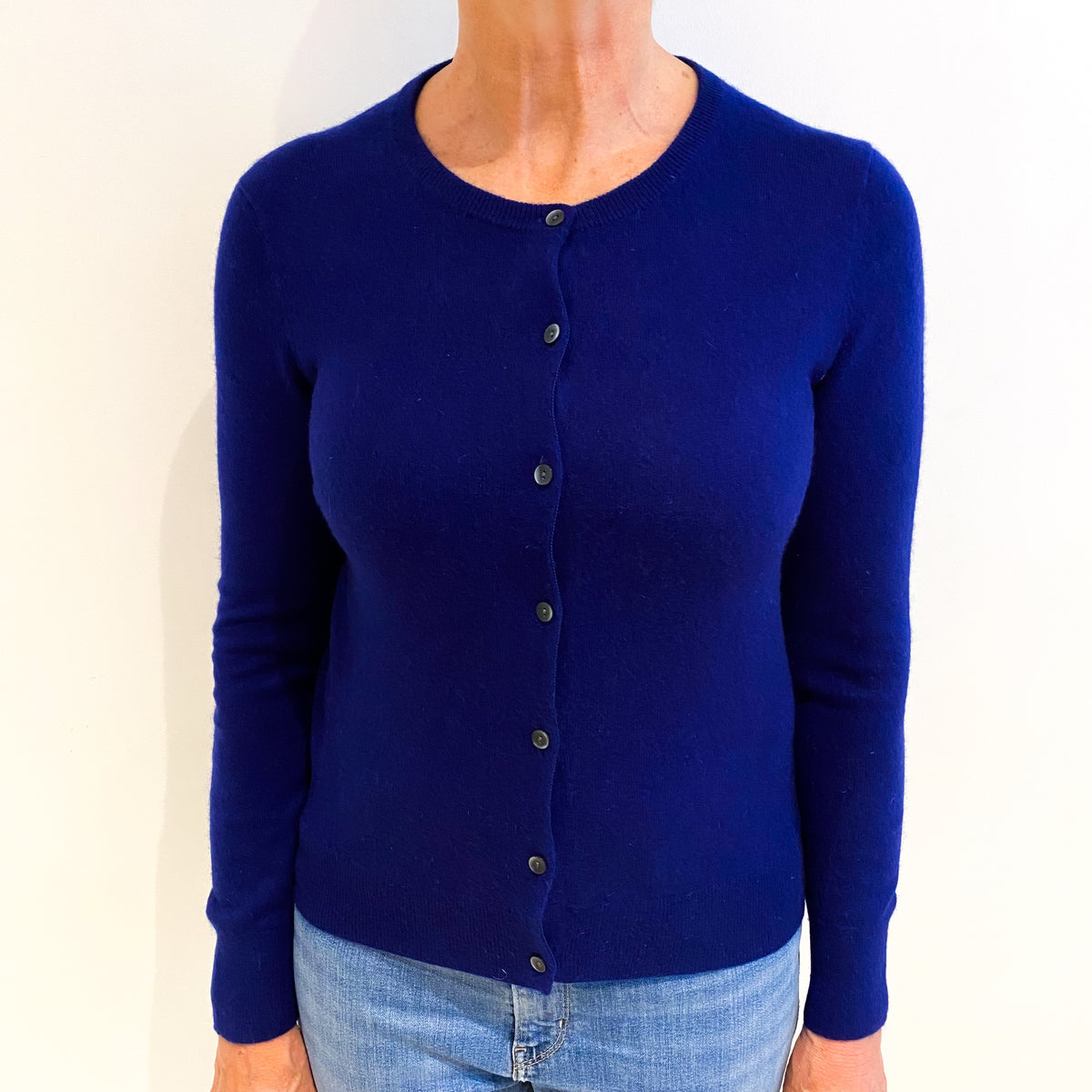 Indigo Blue Cashmere Crew Neck Cardigan Medium