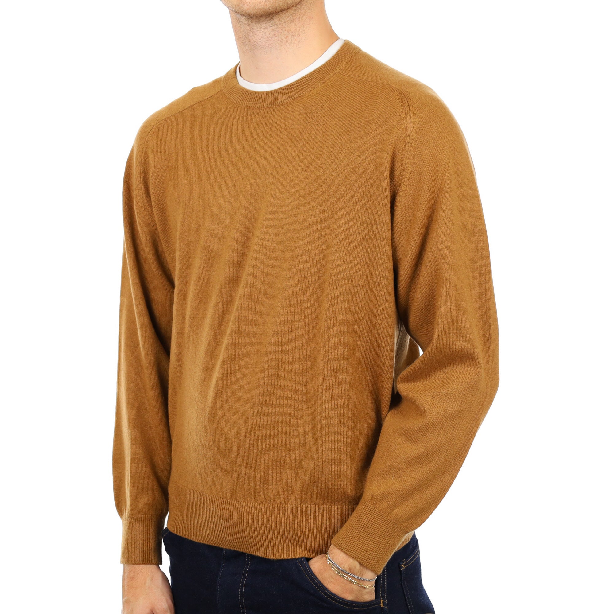Men's Cinnamon Brown Cashmere Crew Neck Jumper Medium