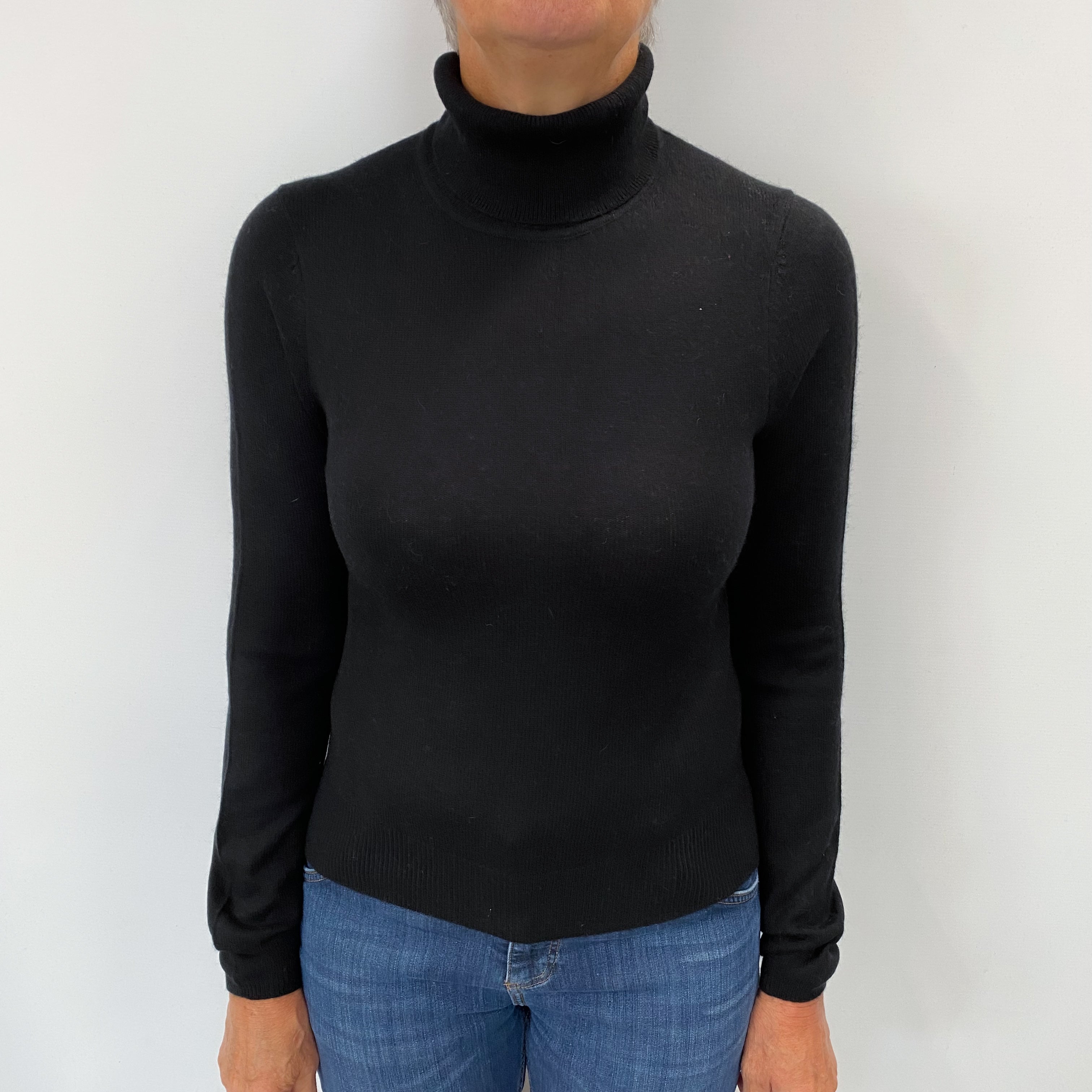 Black Cashmere Polo Neck Jumper Medium