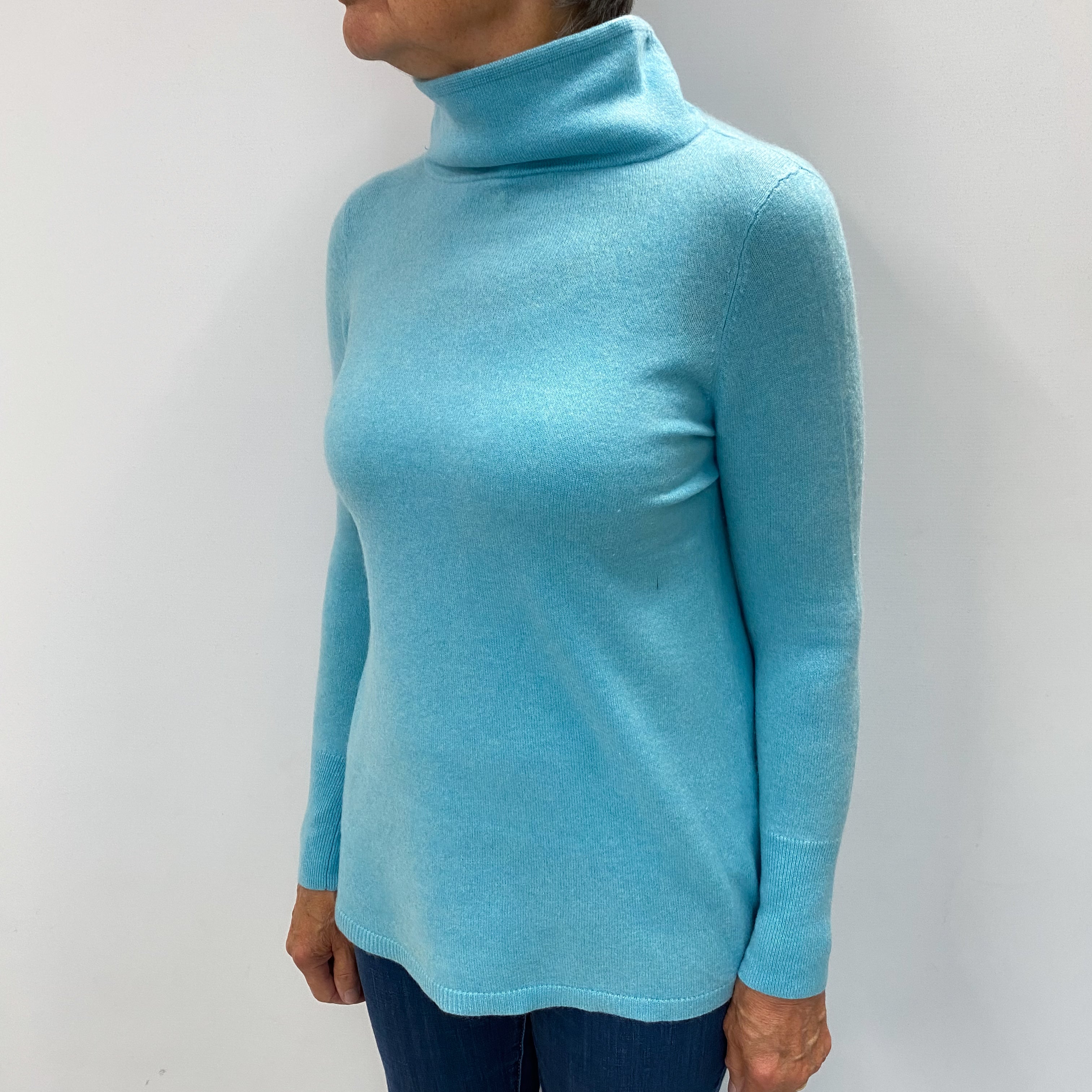 Aquamarine Cashmere Funnel Neck Jumper Medium