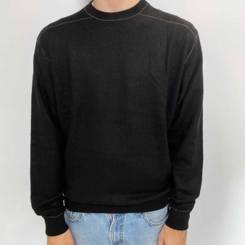 Men's Black Cashmere Crew Neck Jumper Medium