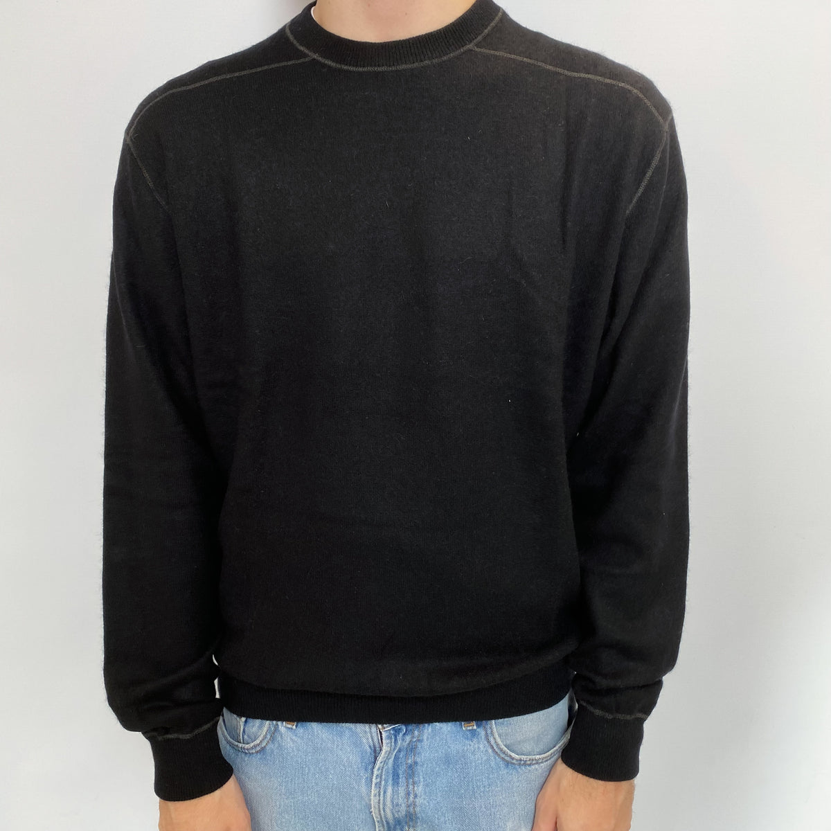 Men's Black Cashmere Crew Neck Jumper Medium