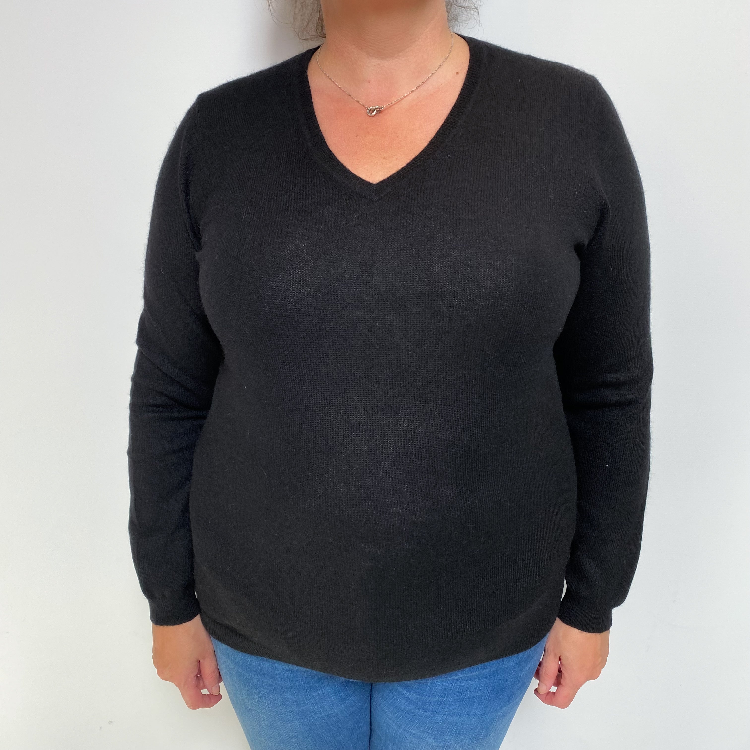 Black Cashmere V Neck Jumper Extra Large