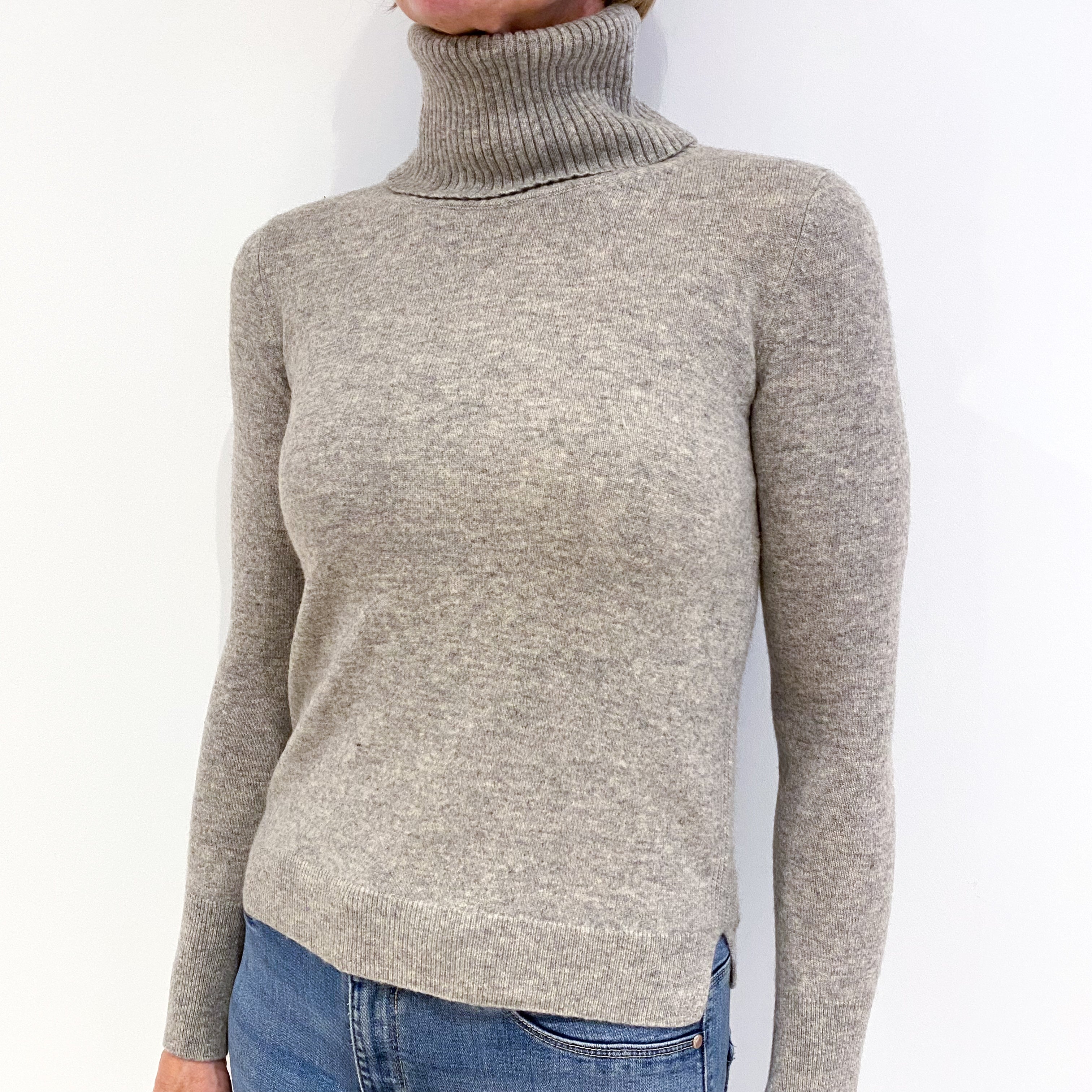 Smoke Grey Cashmere Polo Neck Jumper Small