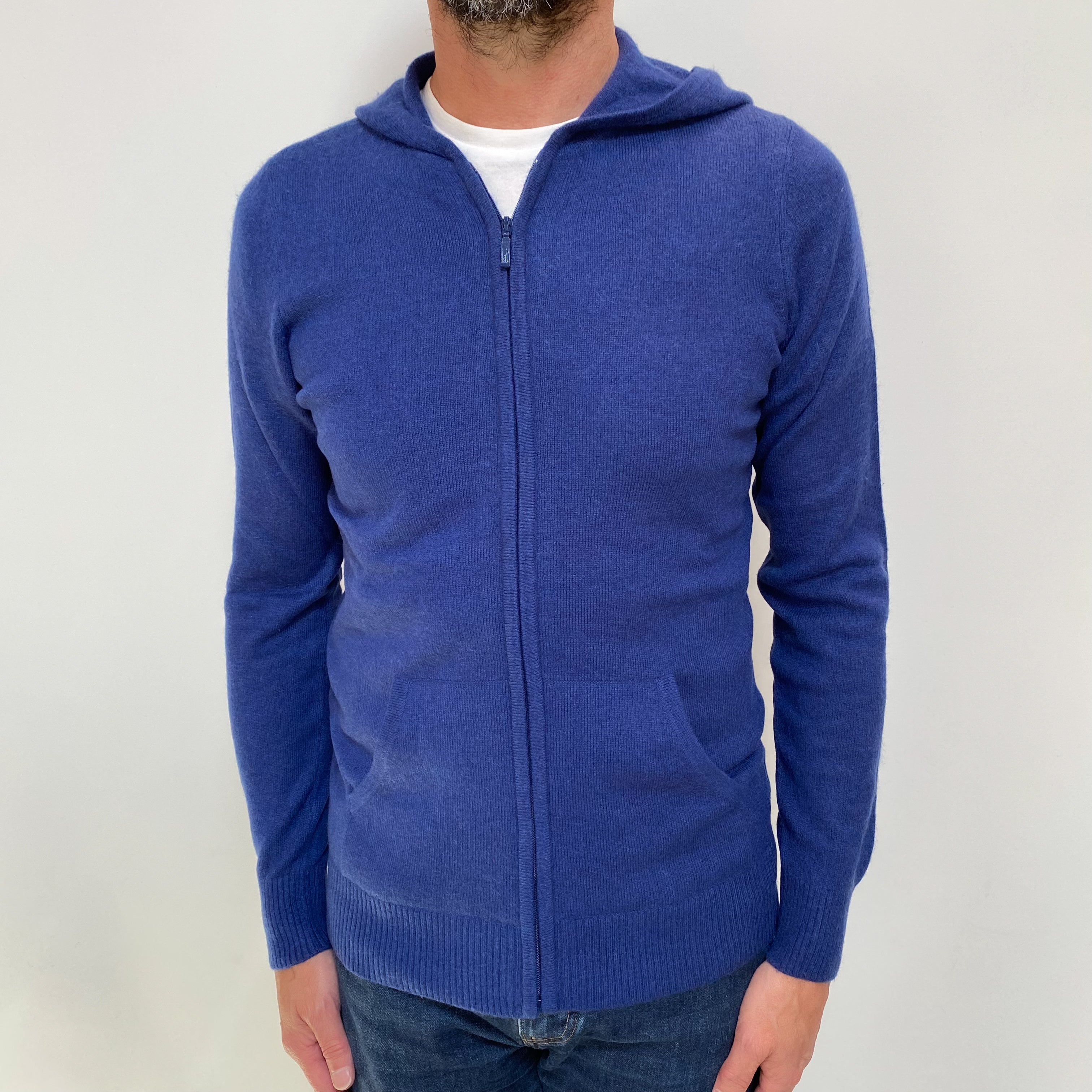 Men's French Navy Cashmere Zip Up Hoodie Small