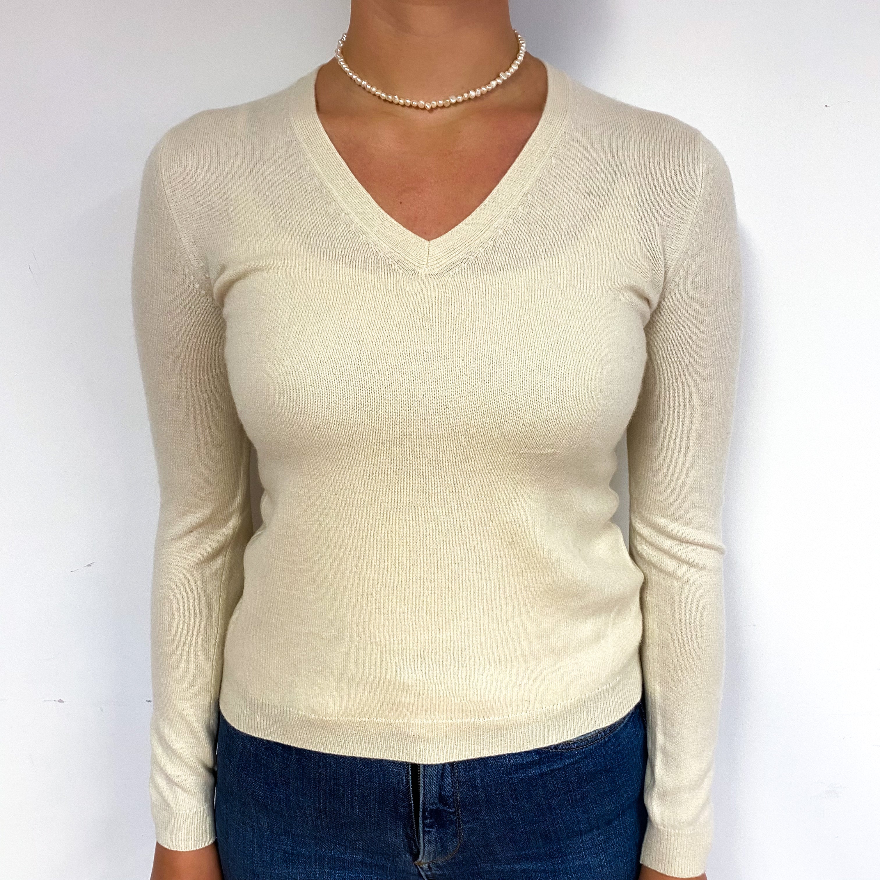 Cream Cashmere V-Neck Jumper Small