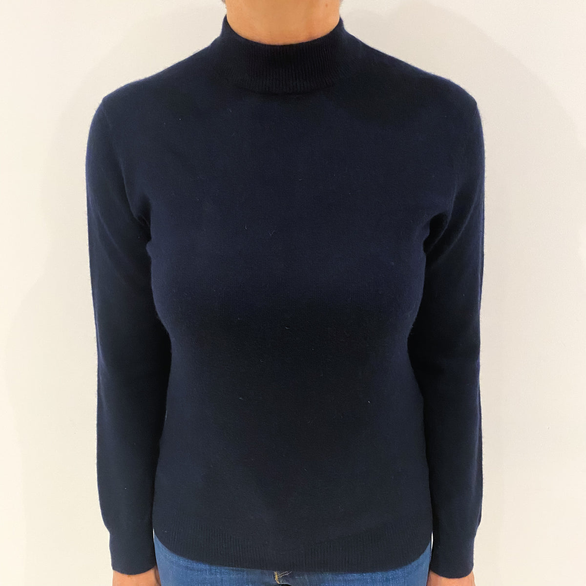 Navy Blue Cashmere Turtle Neck Jumper Medium