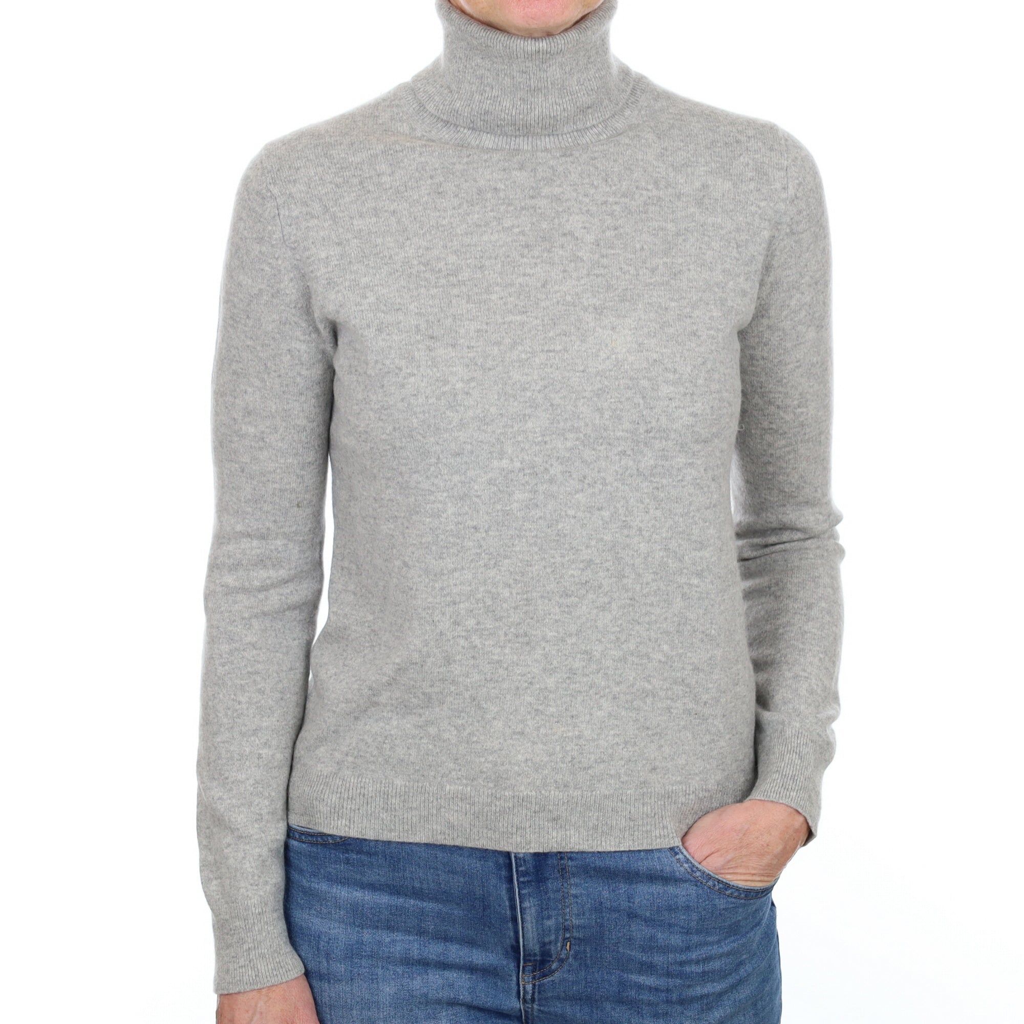Smoke Grey Cashmere Polo Neck Jumper Small