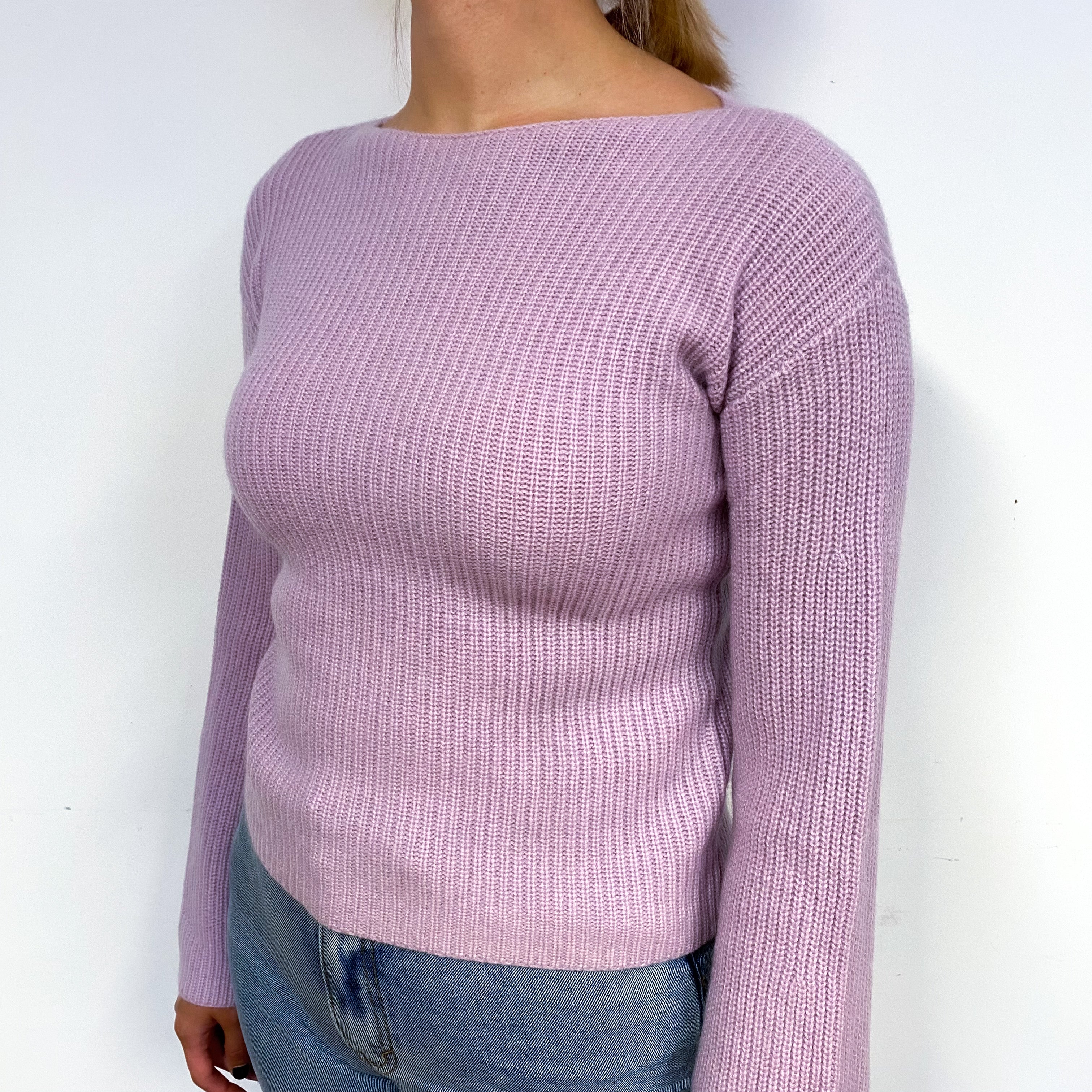 Mauve Purple Rib Cashmere Boat Neck Jumper Small