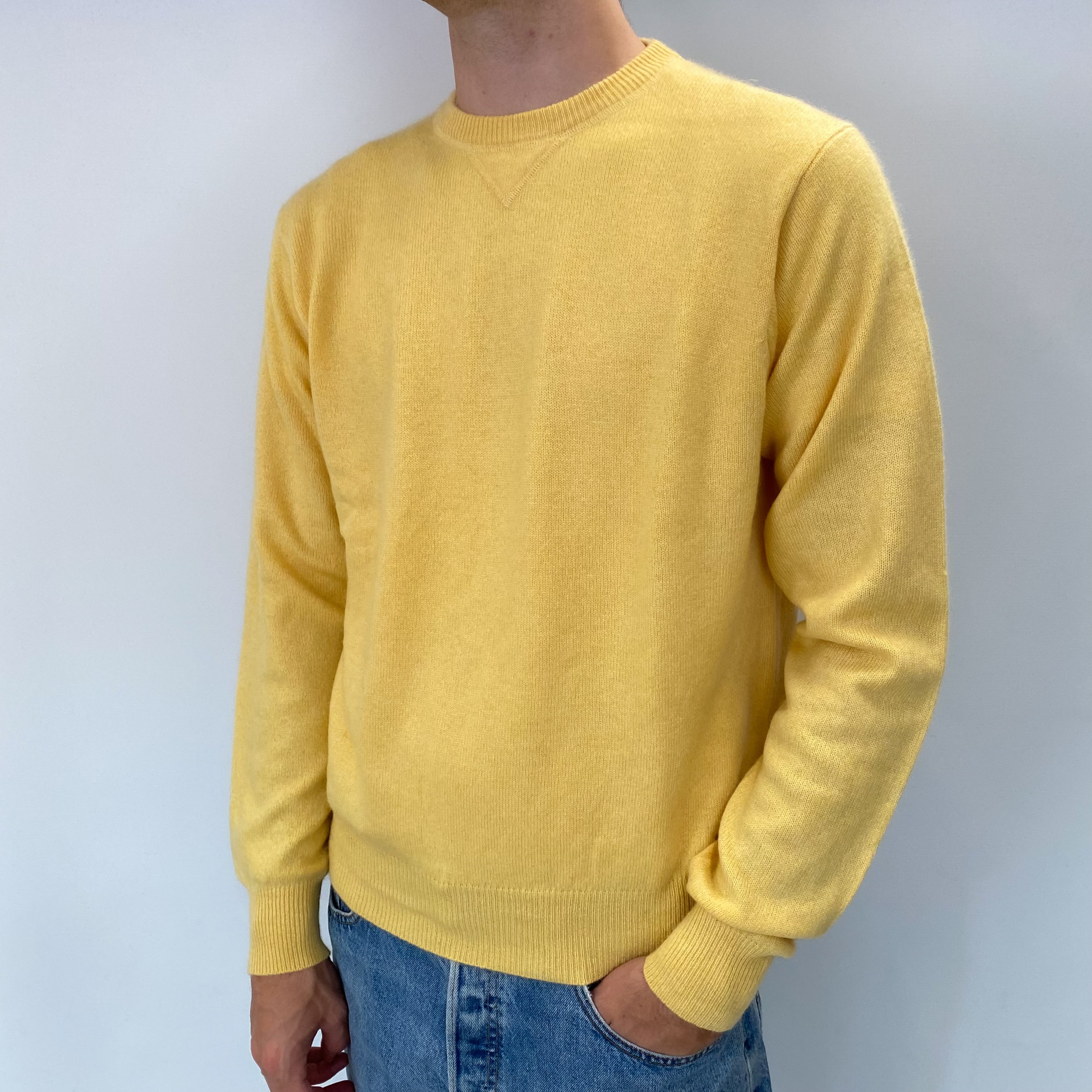 Men's Pineapple Yellow Cashmere Crew Neck Jumper Large