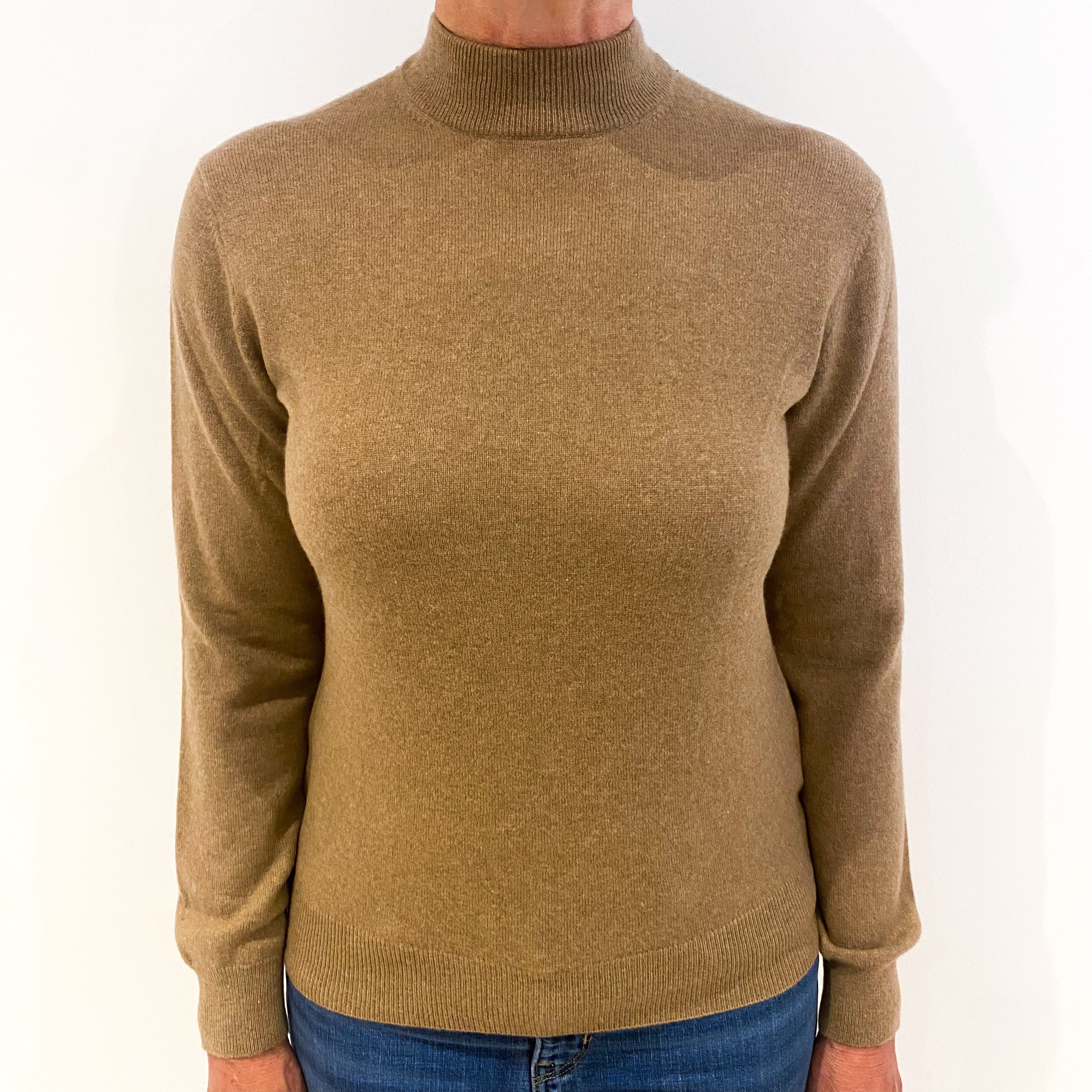 Toffee Brown Cashmere Polo Neck Jumper Medium