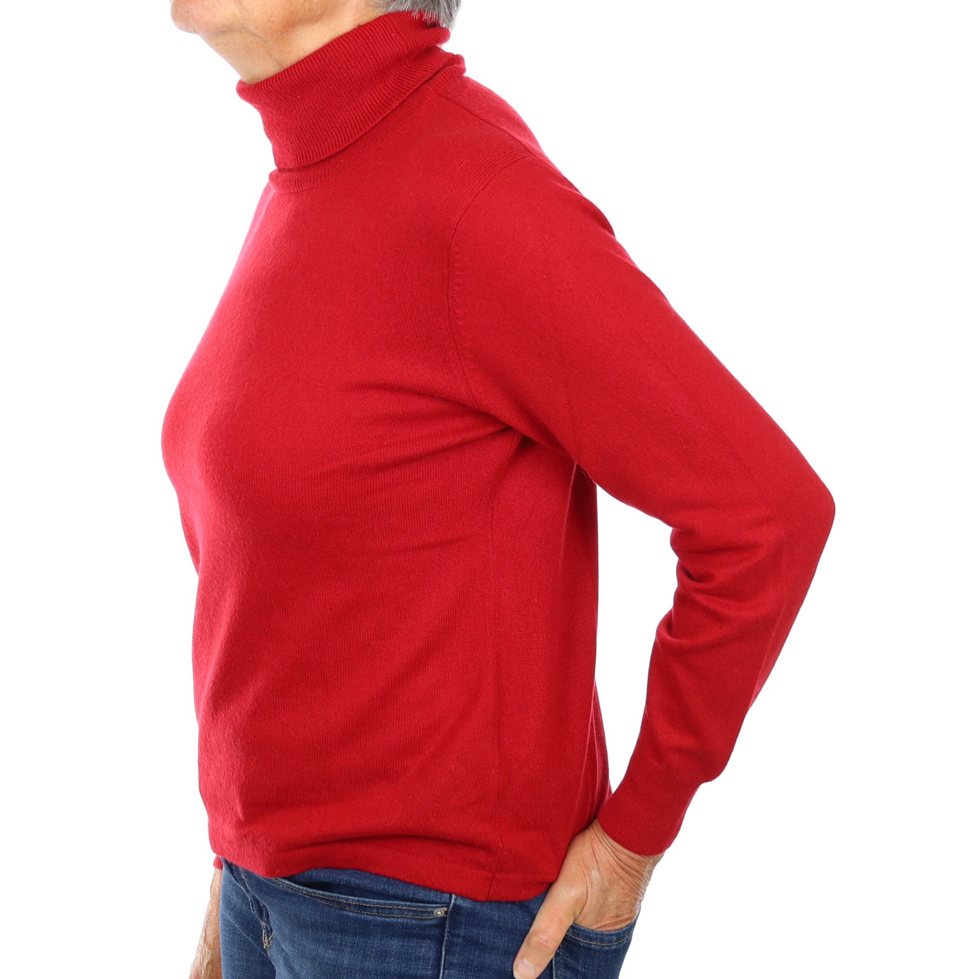 Post Box Red Cashmere Polo Neck Jumper Medium