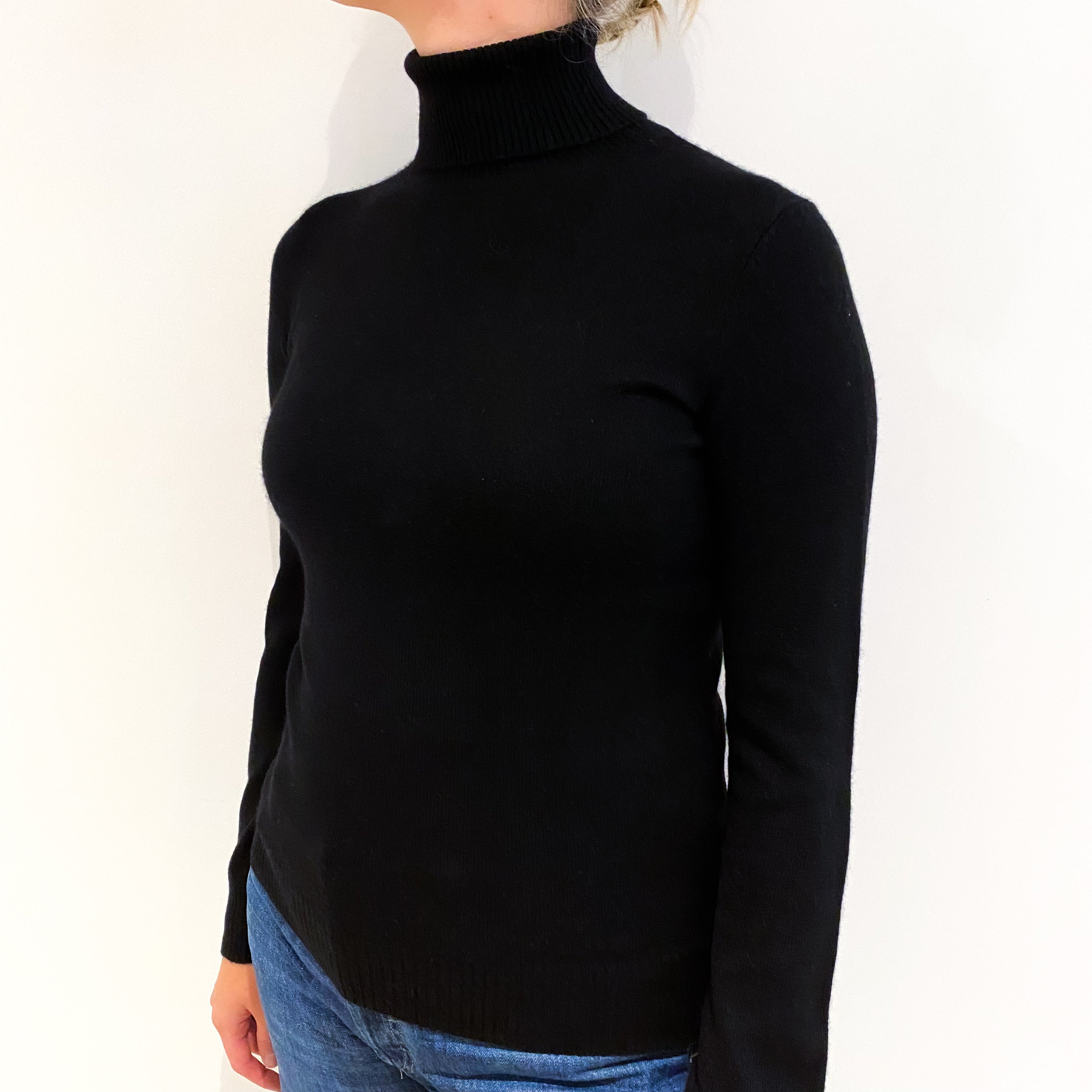 Black Cashmere Polo Neck Jumper Small
