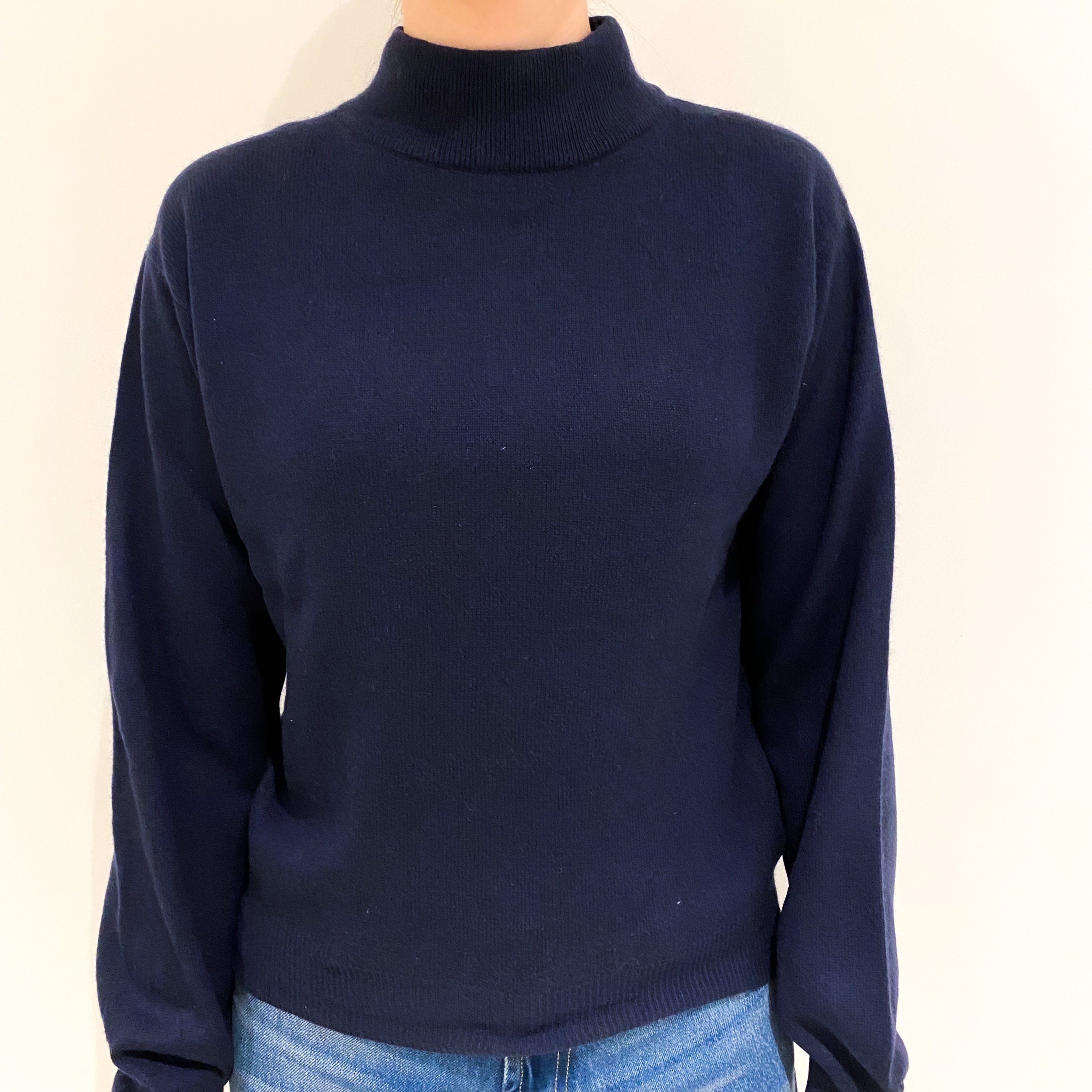 Navy Blue Cashmere Turtle Neck Jumper Extra Small