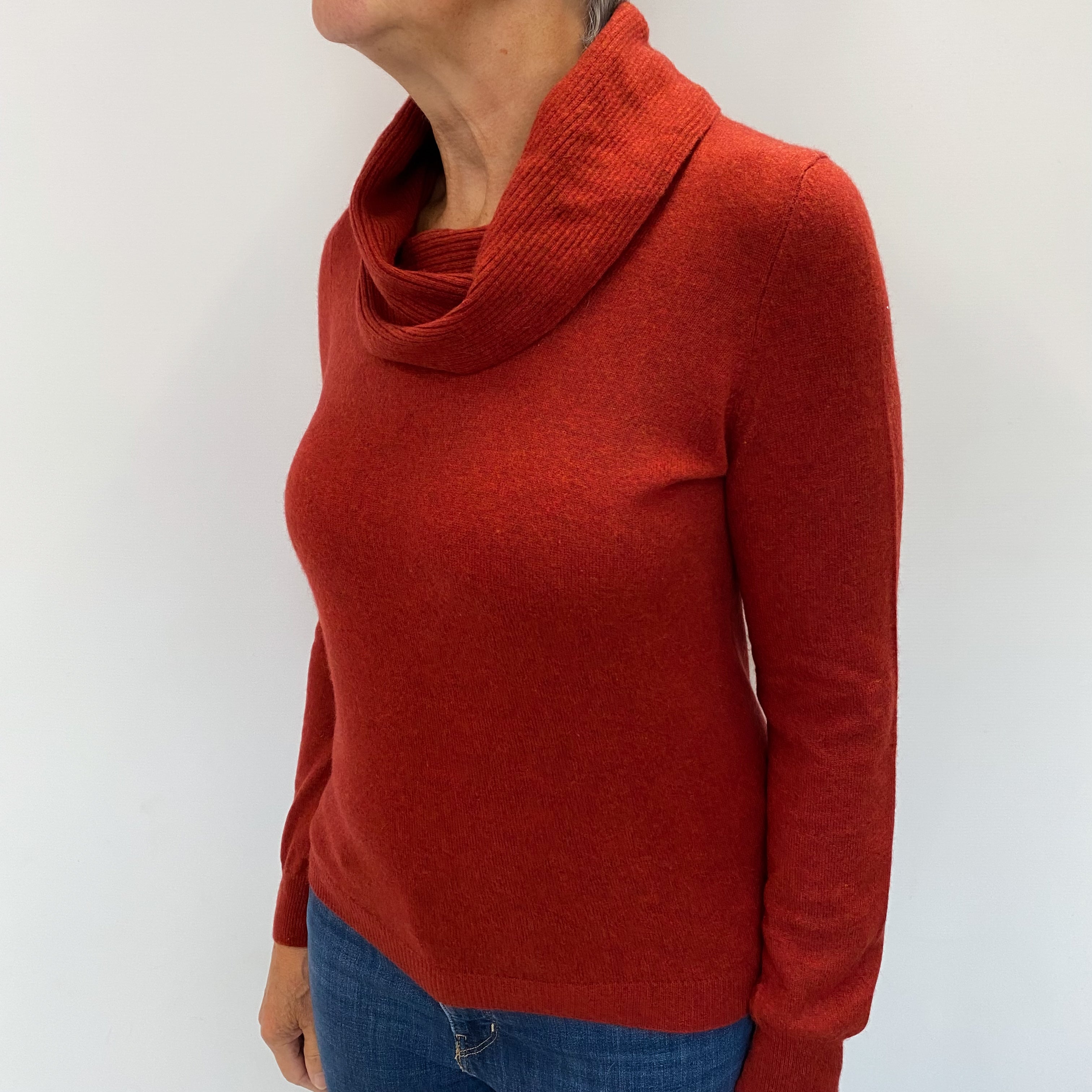 Rust Red Cashmere Cowl Neck Jumper Medium