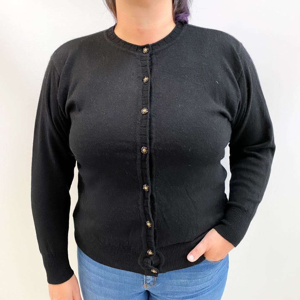 Black Cashmere Crew Neck Cardigan Large