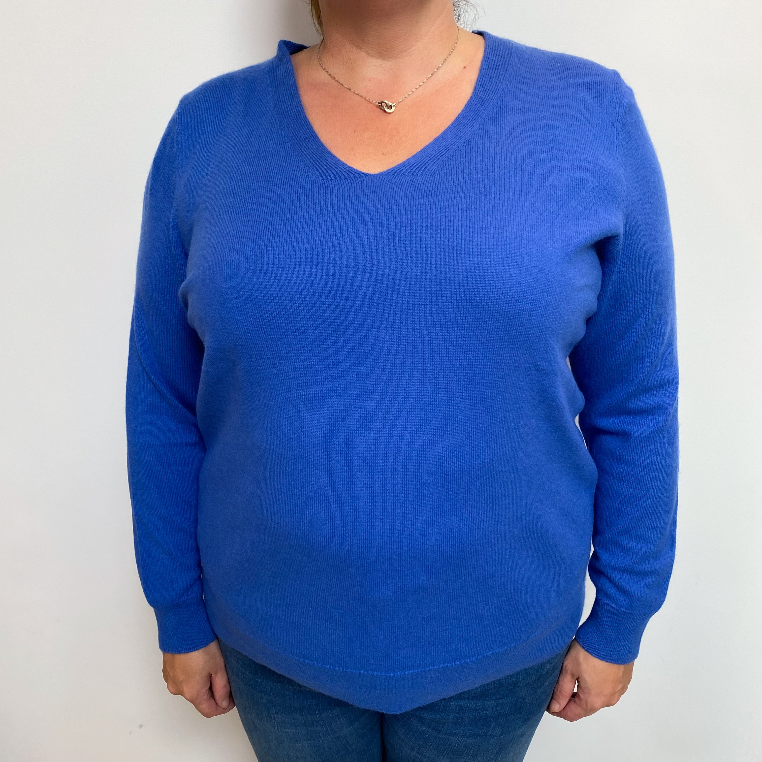 Azure Blue Cashmere V Neck Jumper Extra Large