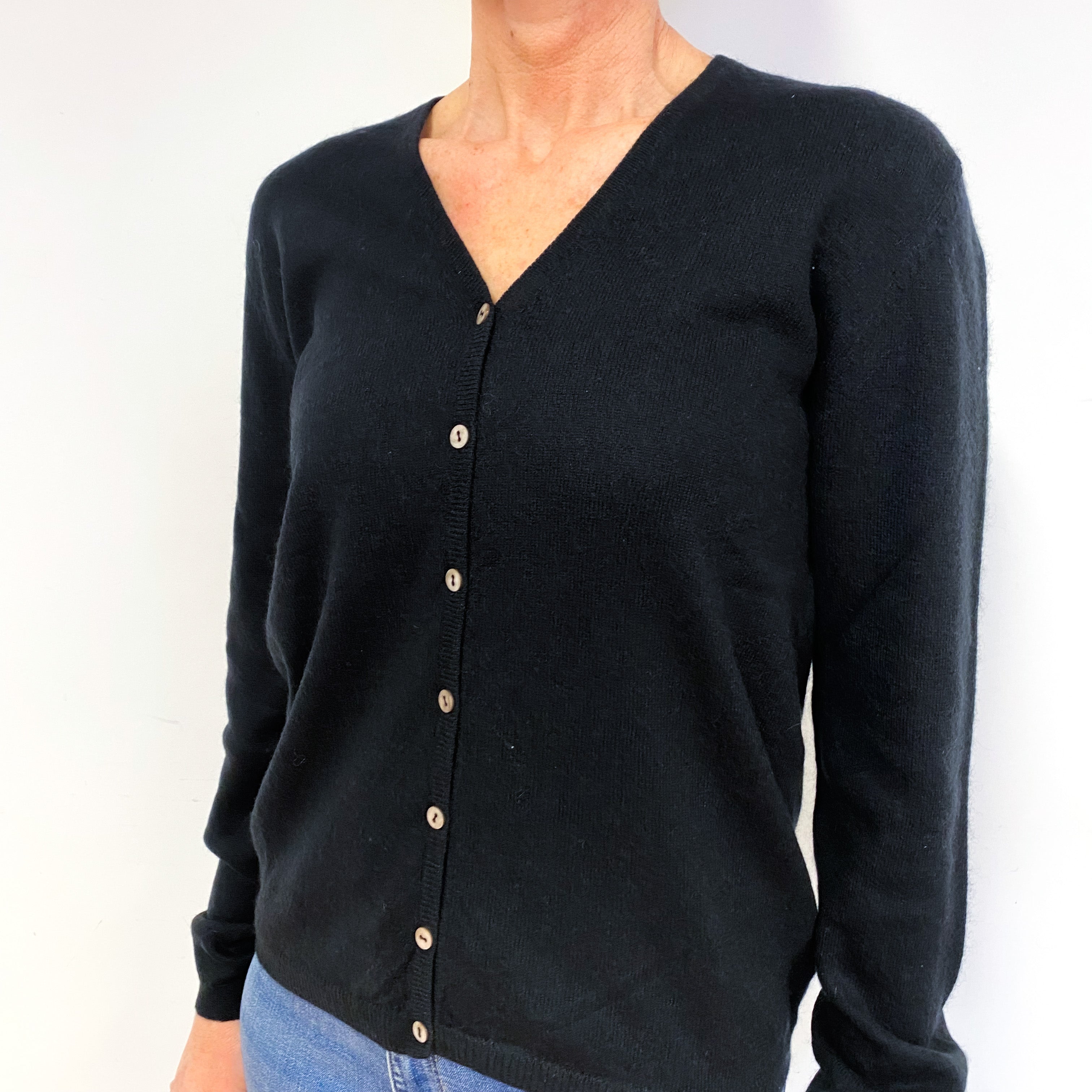 Black Cashmere V-Neck Cardigan Medium
