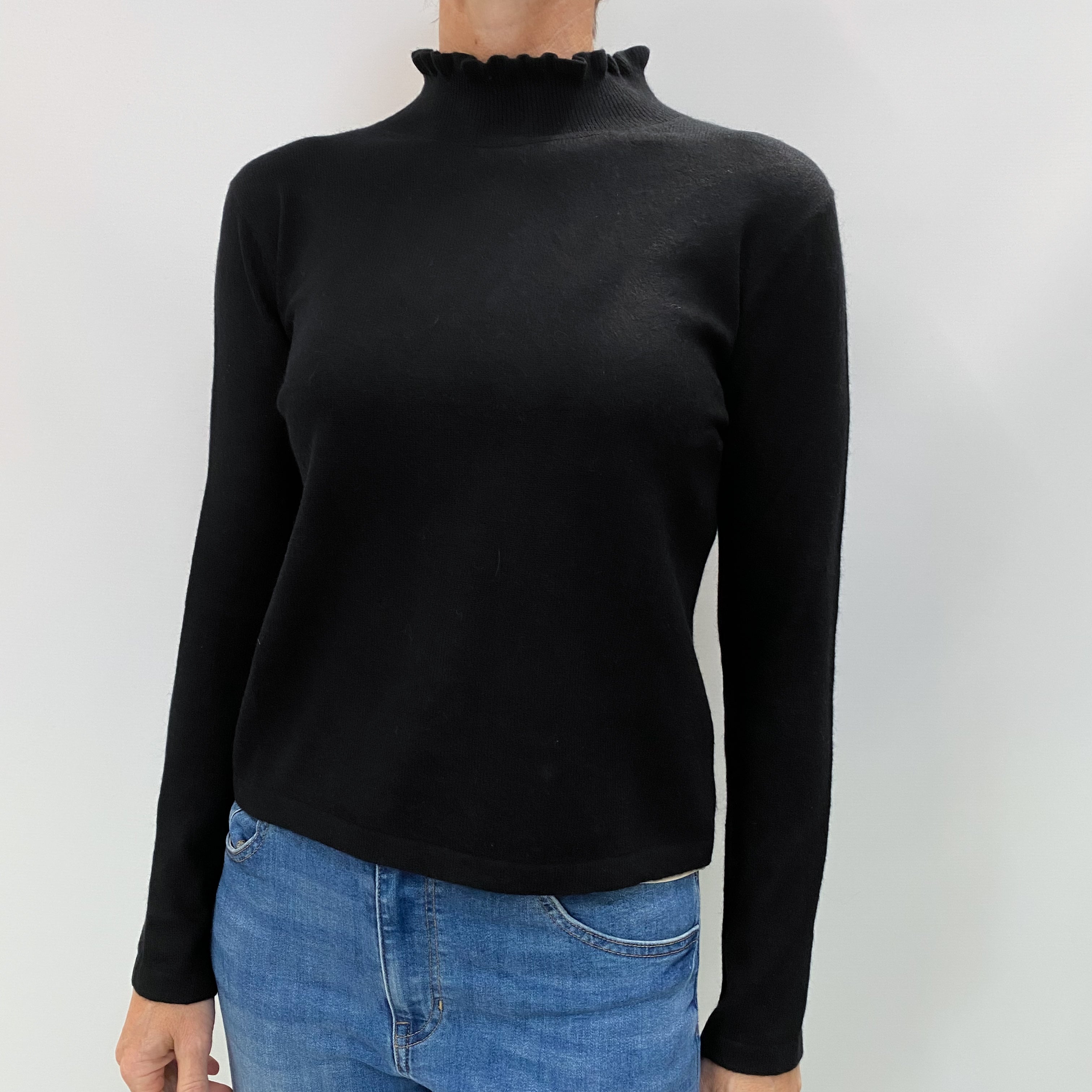 Black Cashmere Ruffled Turtle Neck Jumper Small